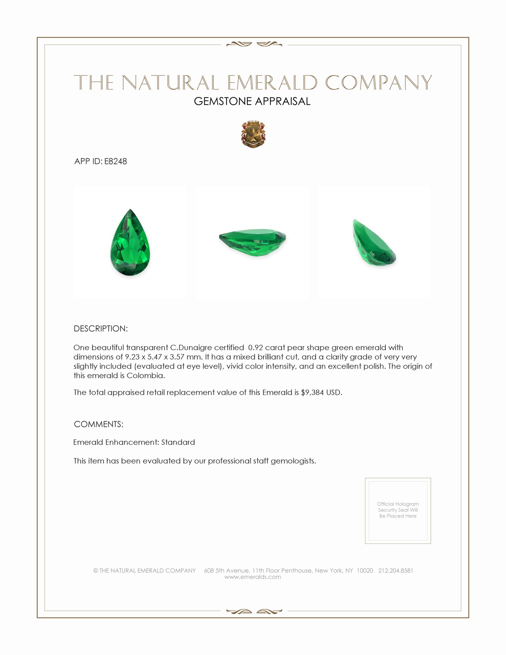 0.92 Ct. Emerald from Colombia - Muzo