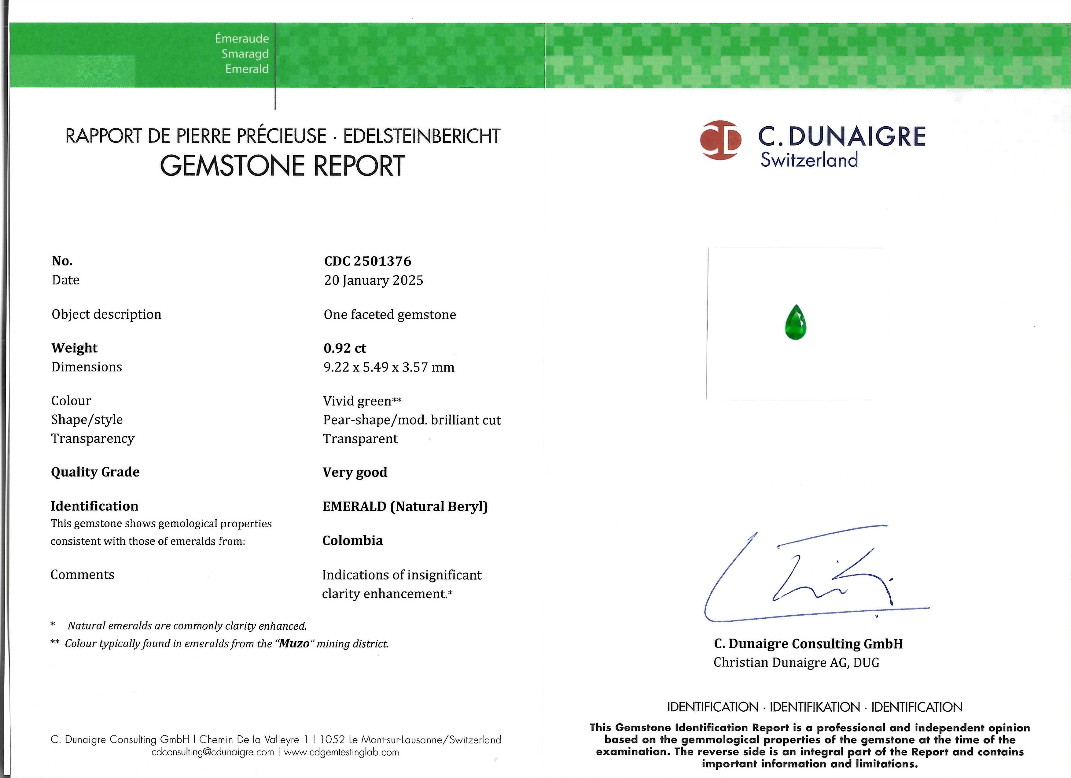 0.92 Ct. Emerald from Colombia