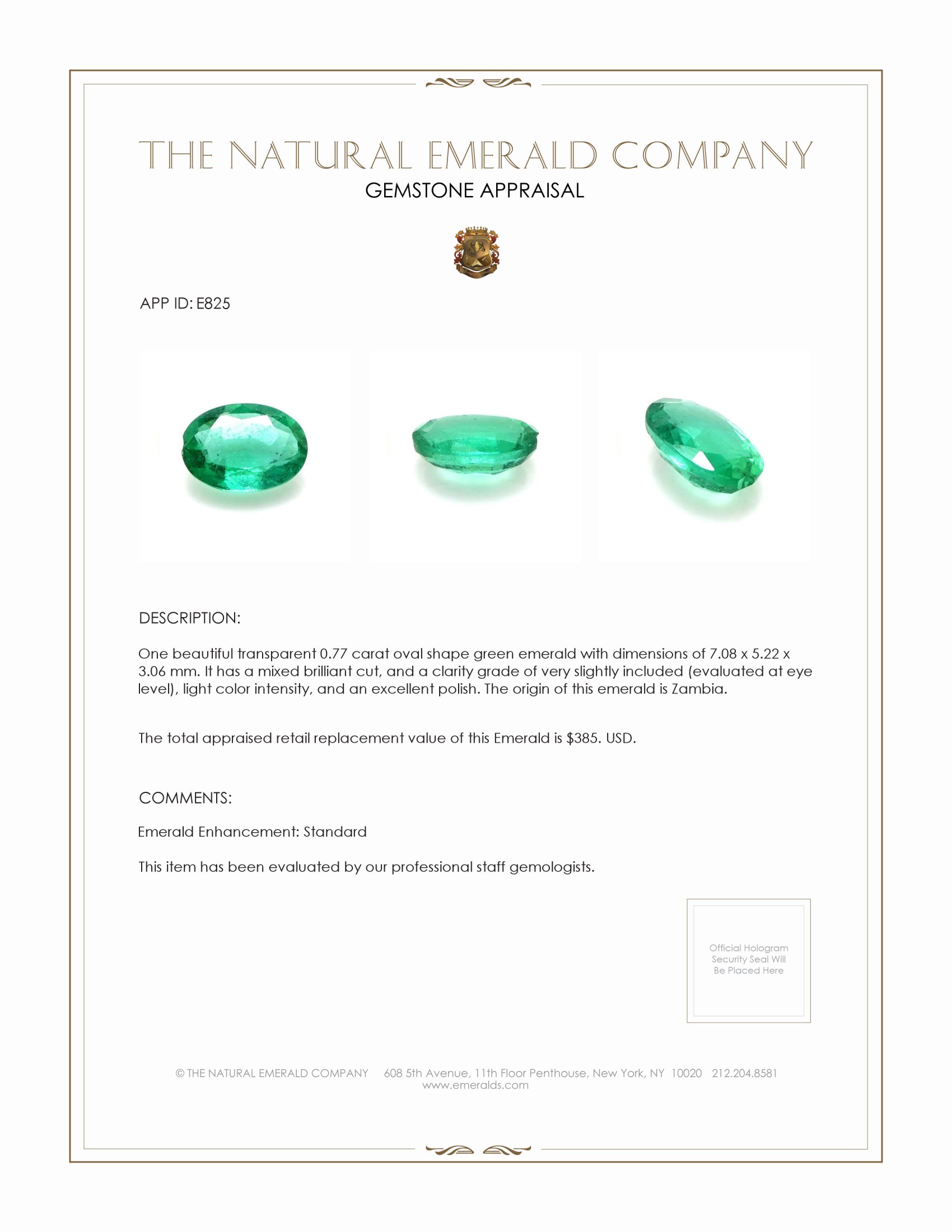 0.77 Ct. Emerald from Zambia