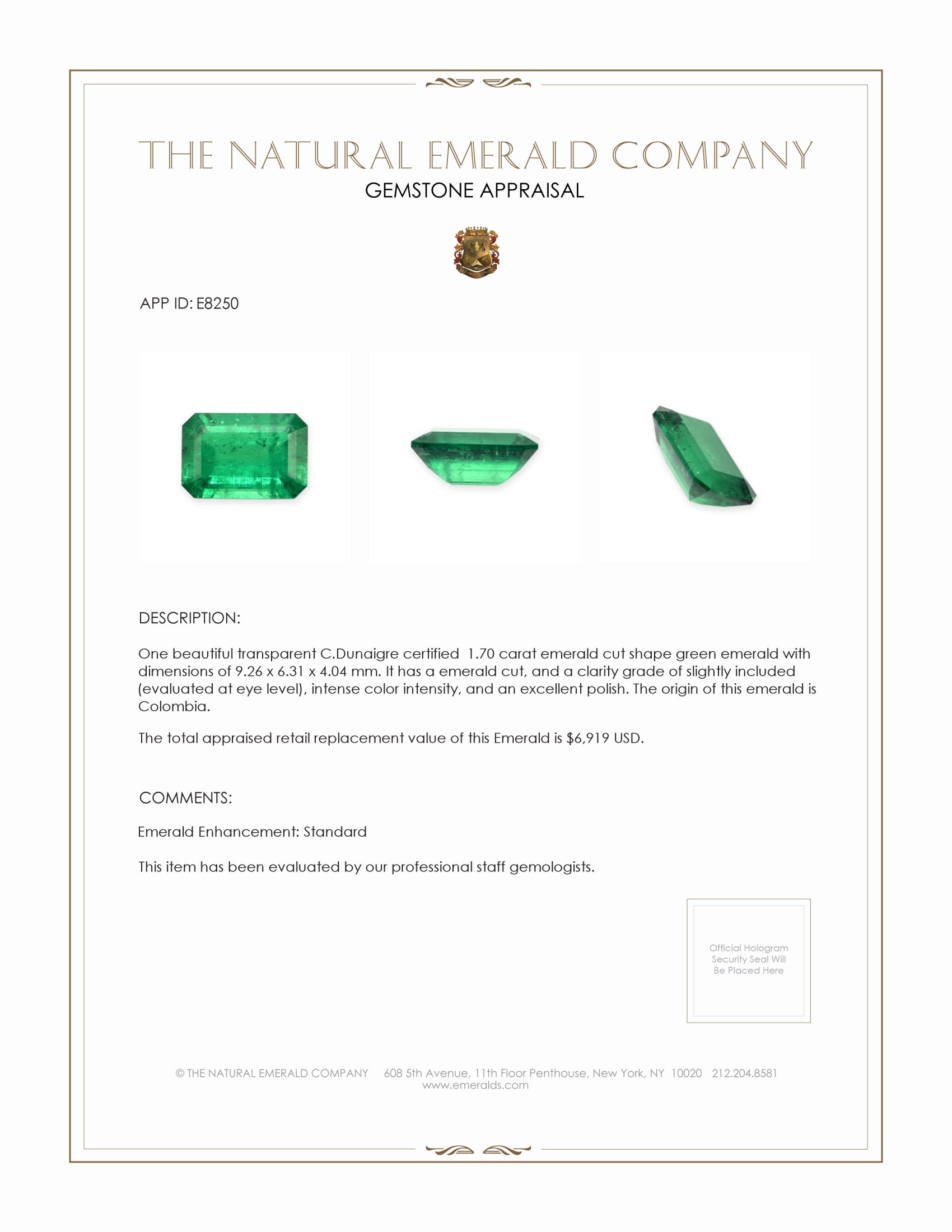 1.70 Ct. Emerald from Colombia