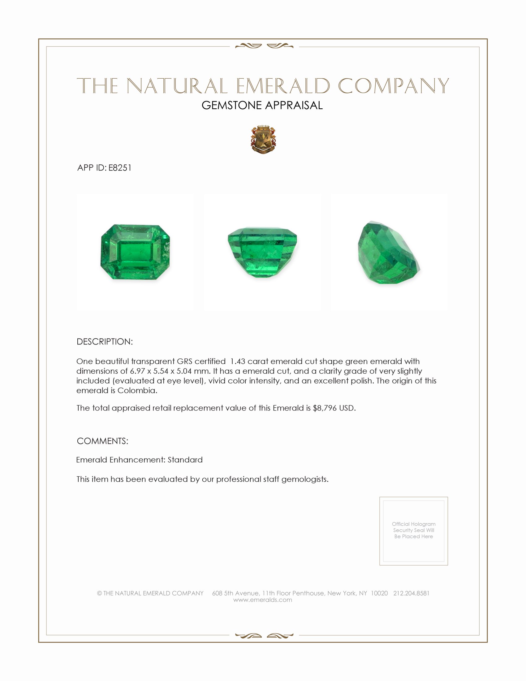 1.43 Ct. Emerald from Colombia