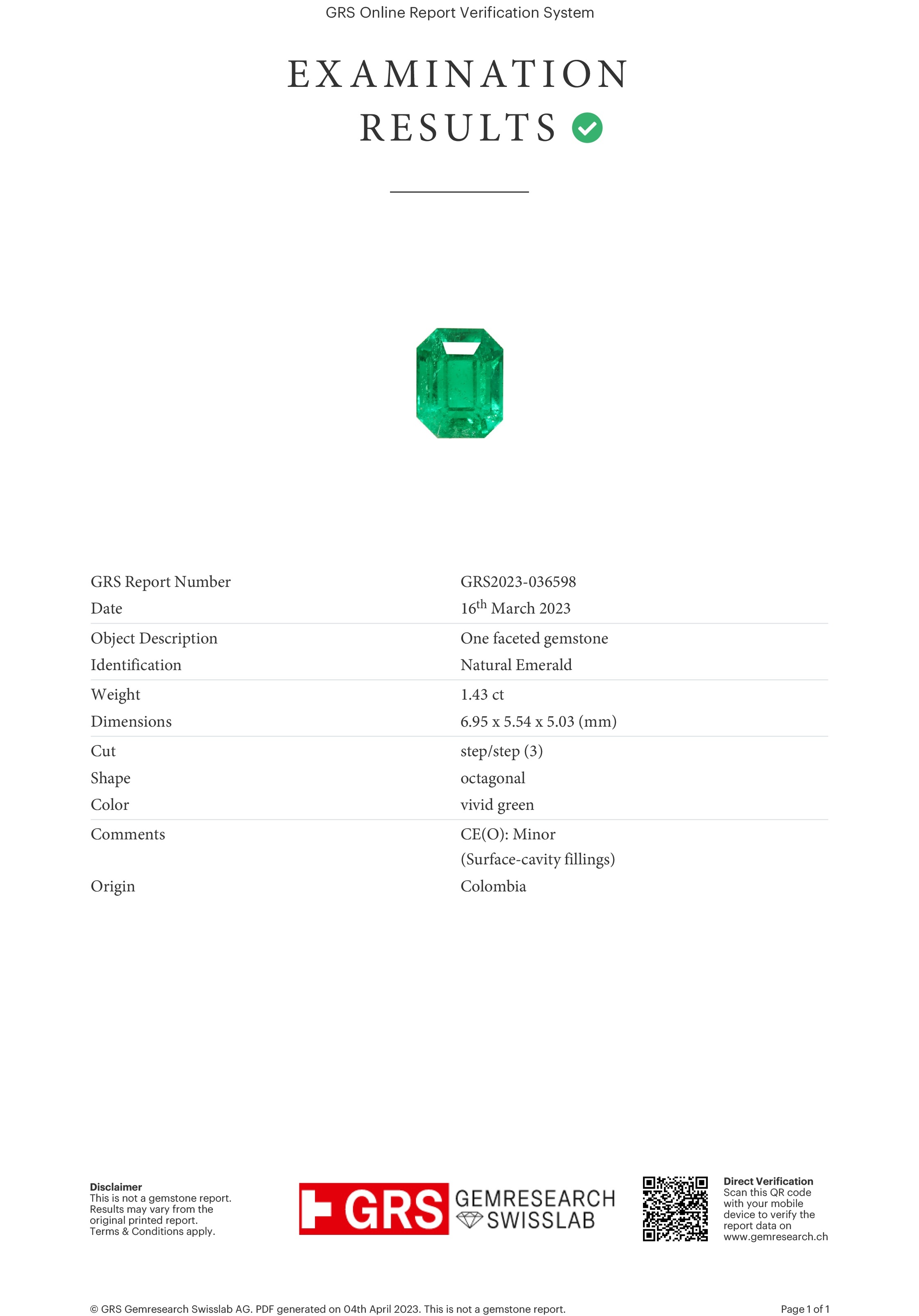 1.43 Ct. Emerald from Colombia