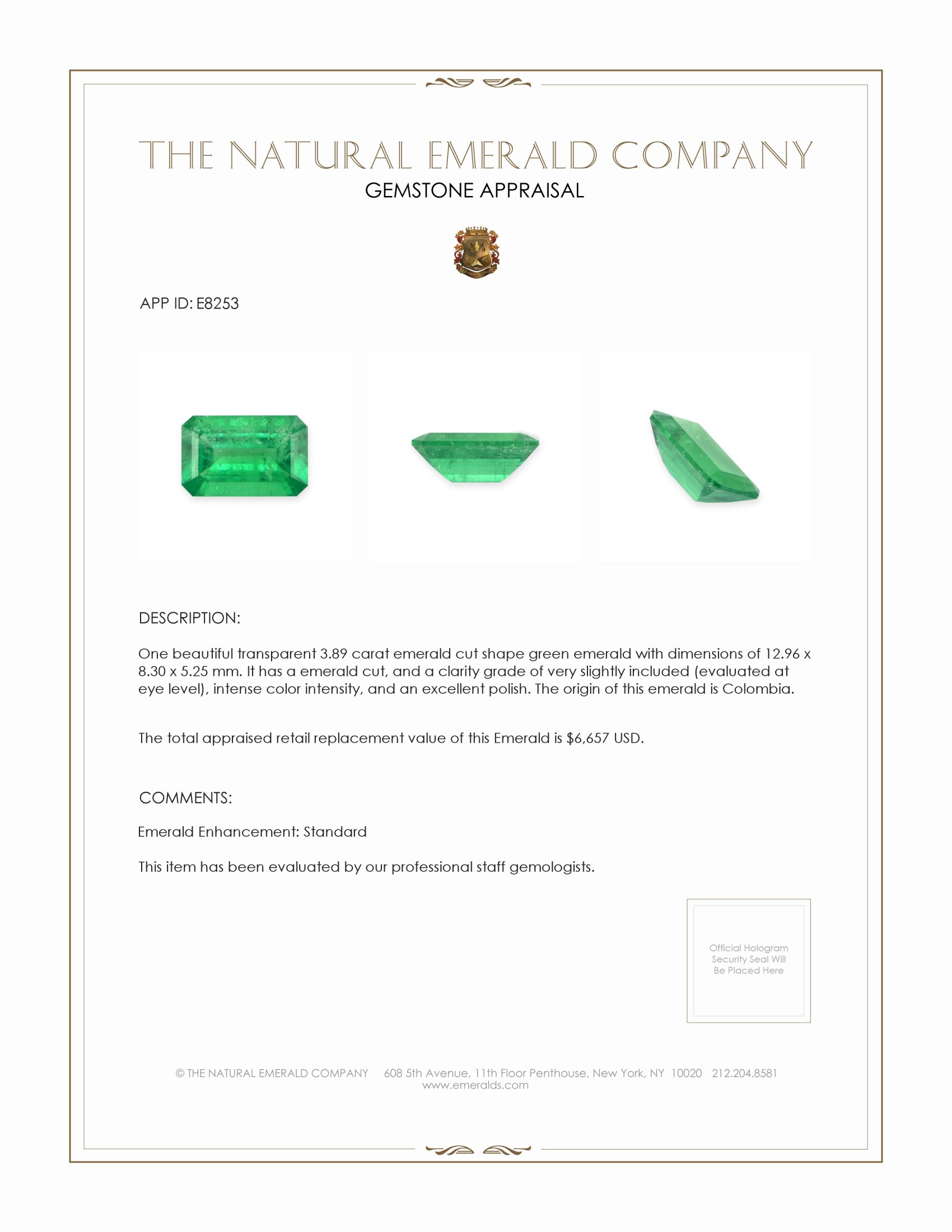 3.89 Ct. Emerald from Colombia