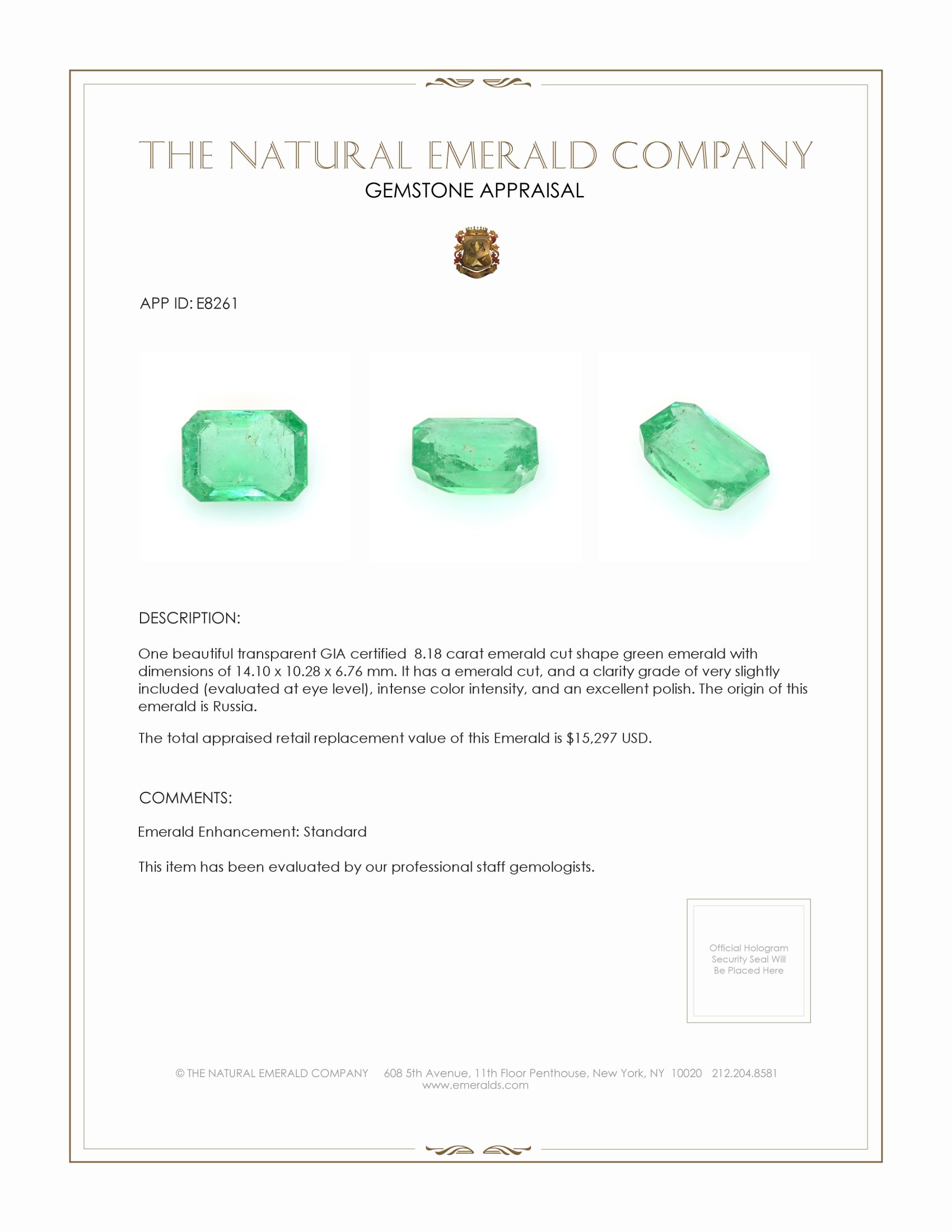 8.18 Ct. Emerald from Russia