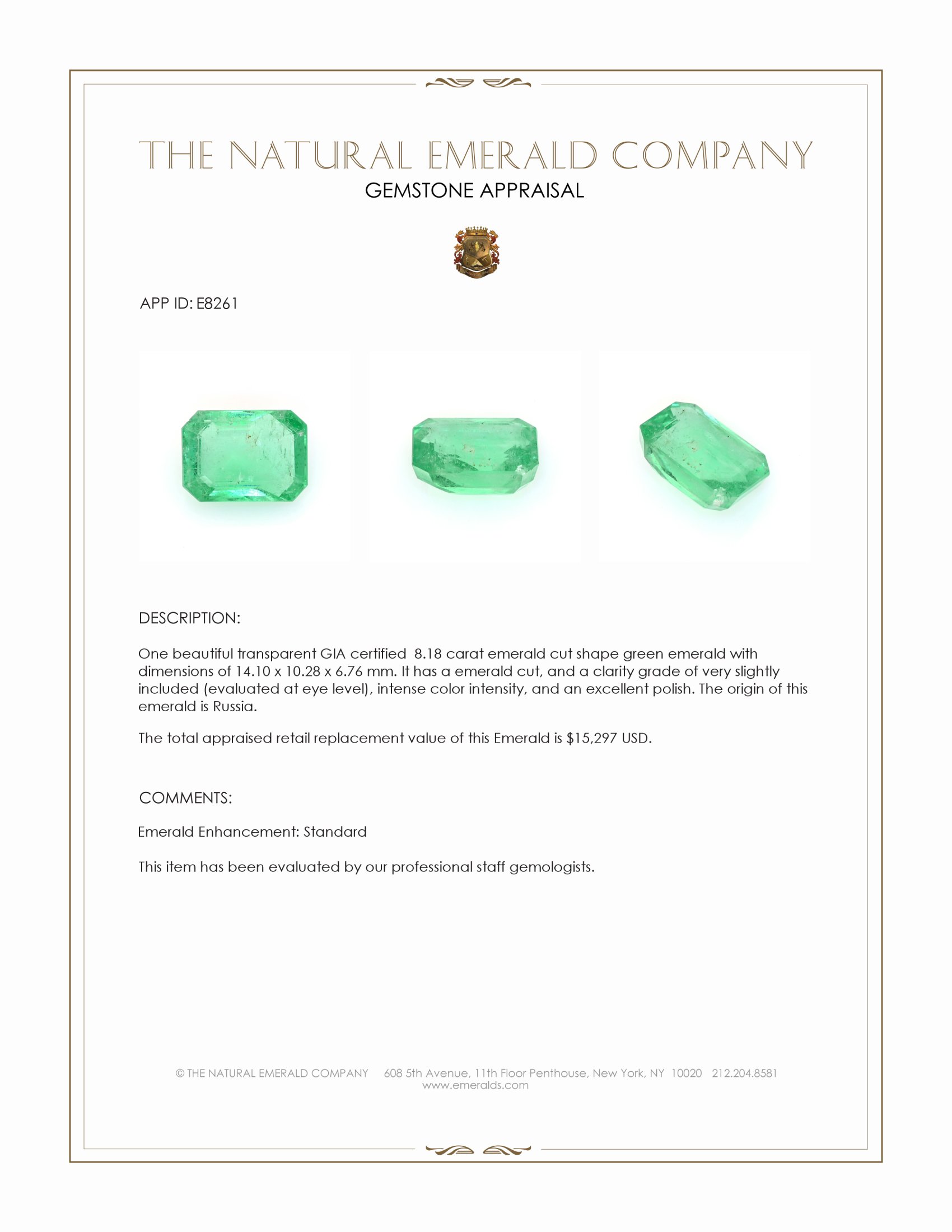 8.18 Ct. Emerald from Russia
