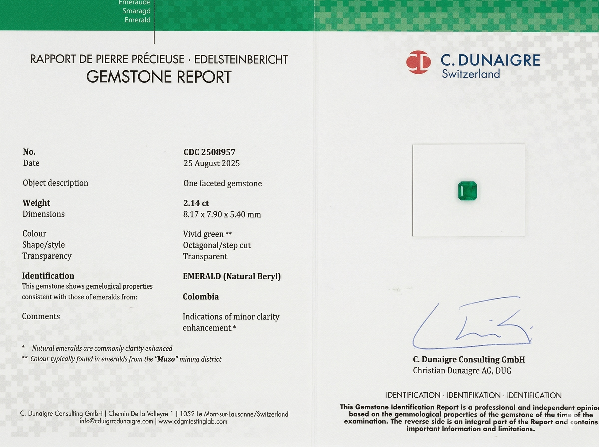 2.14 Ct. Emerald from Colombia - Muzo