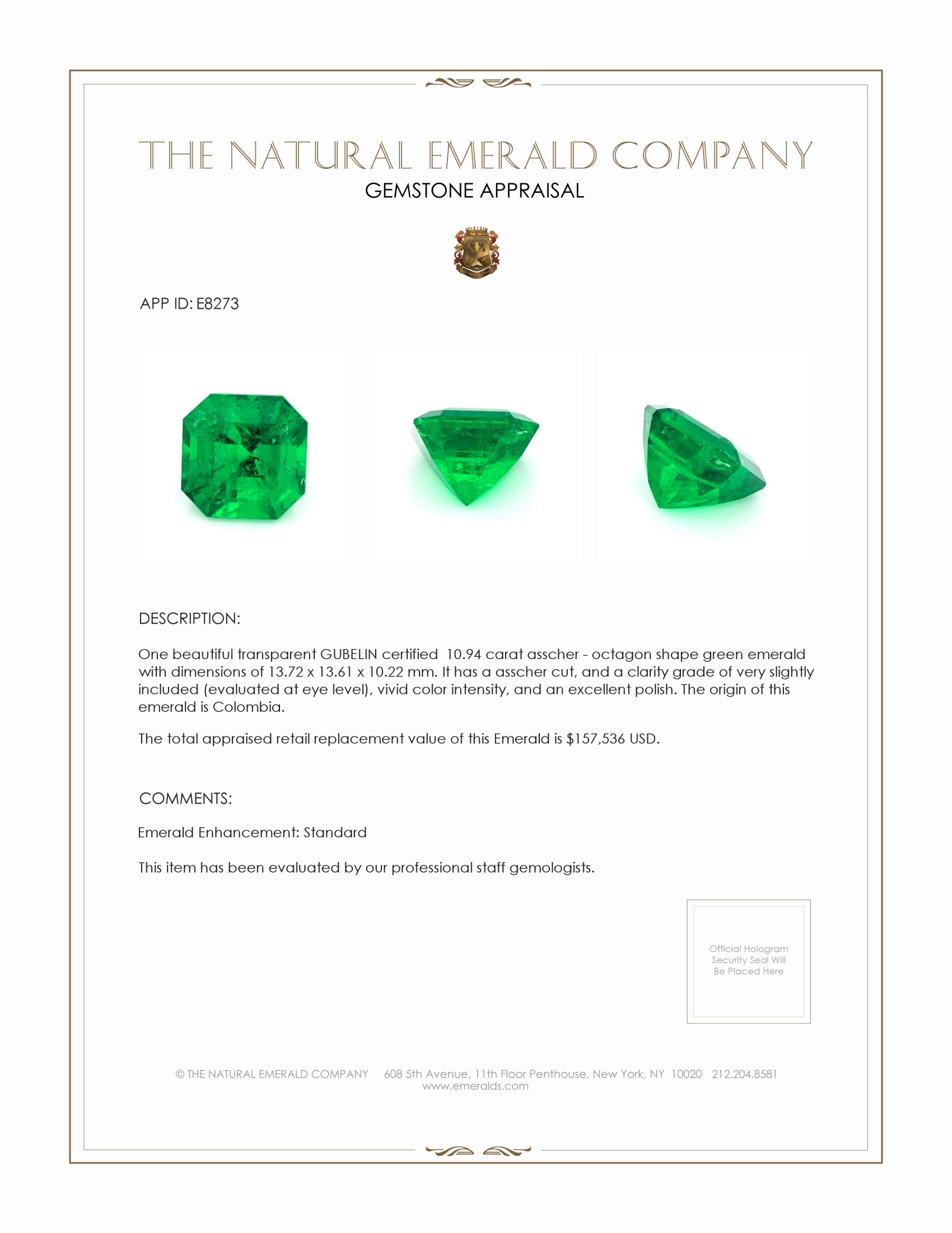 10.94 Ct. Emerald from Colombia