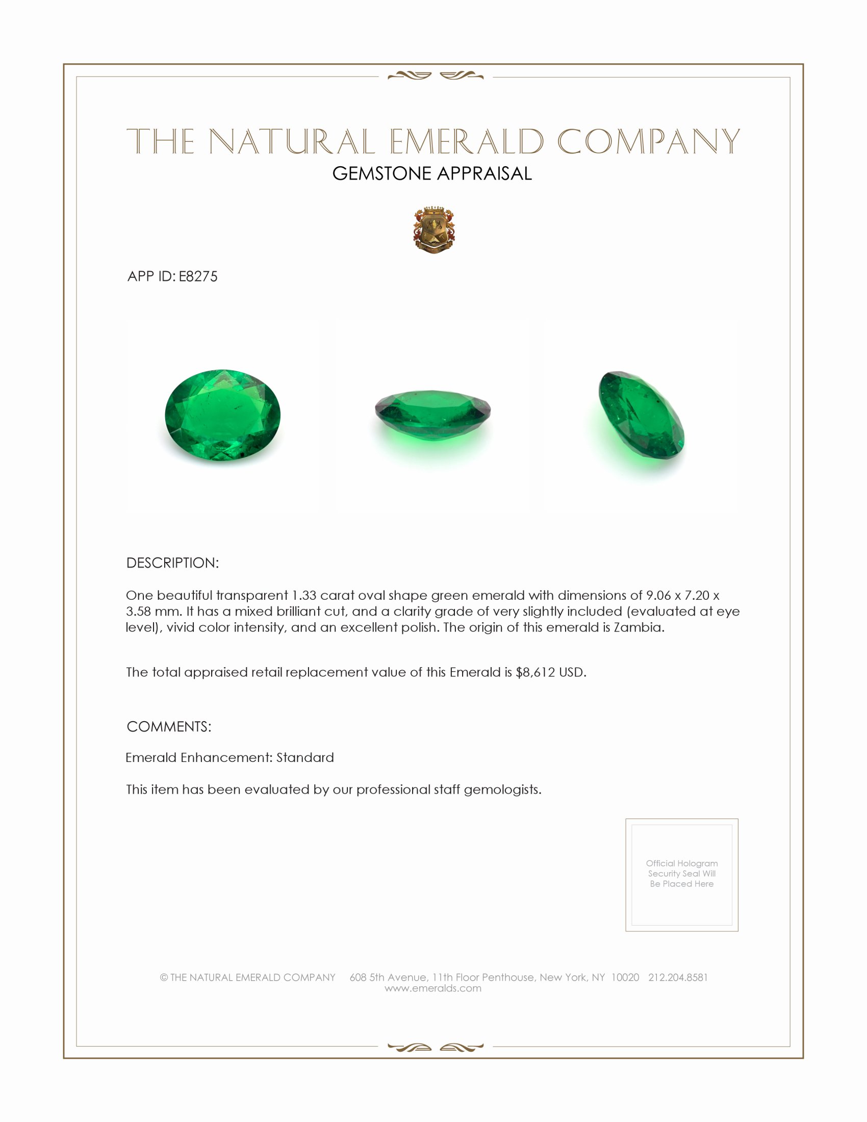 1.33 Ct. Emerald from Zambia