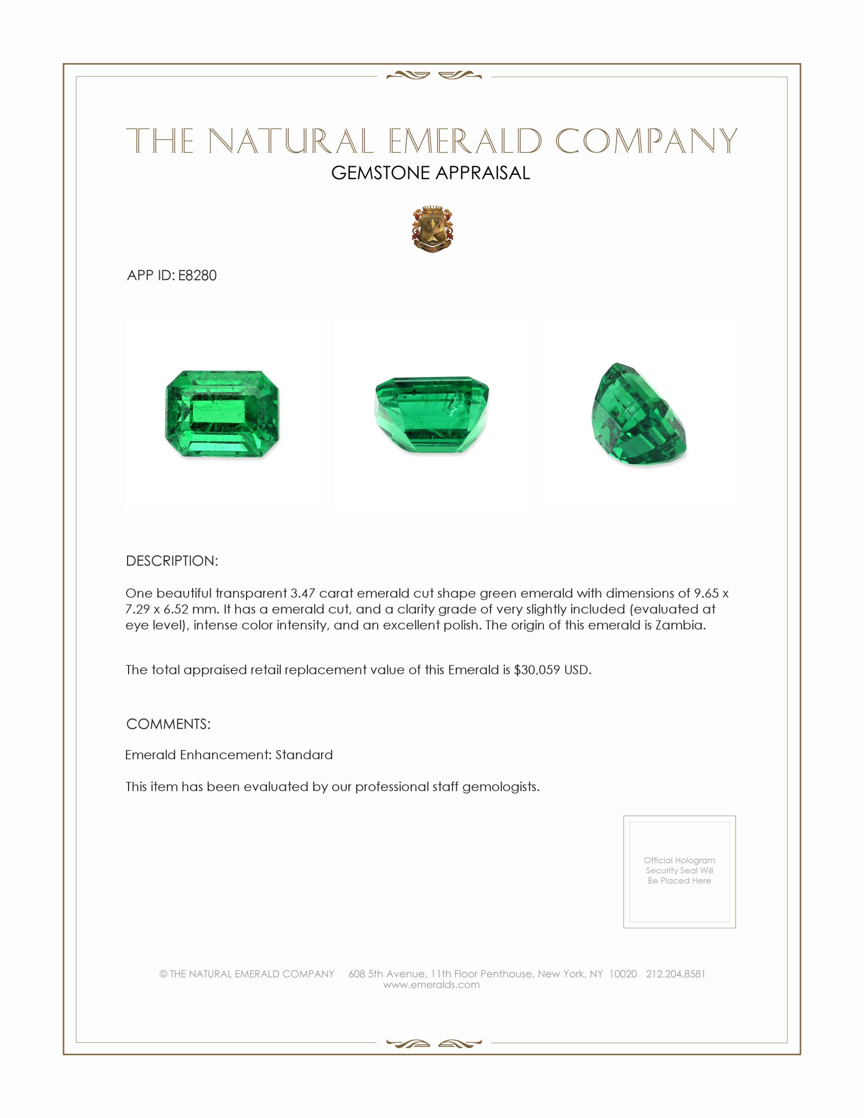 3.47 Ct. Emerald from Zambia