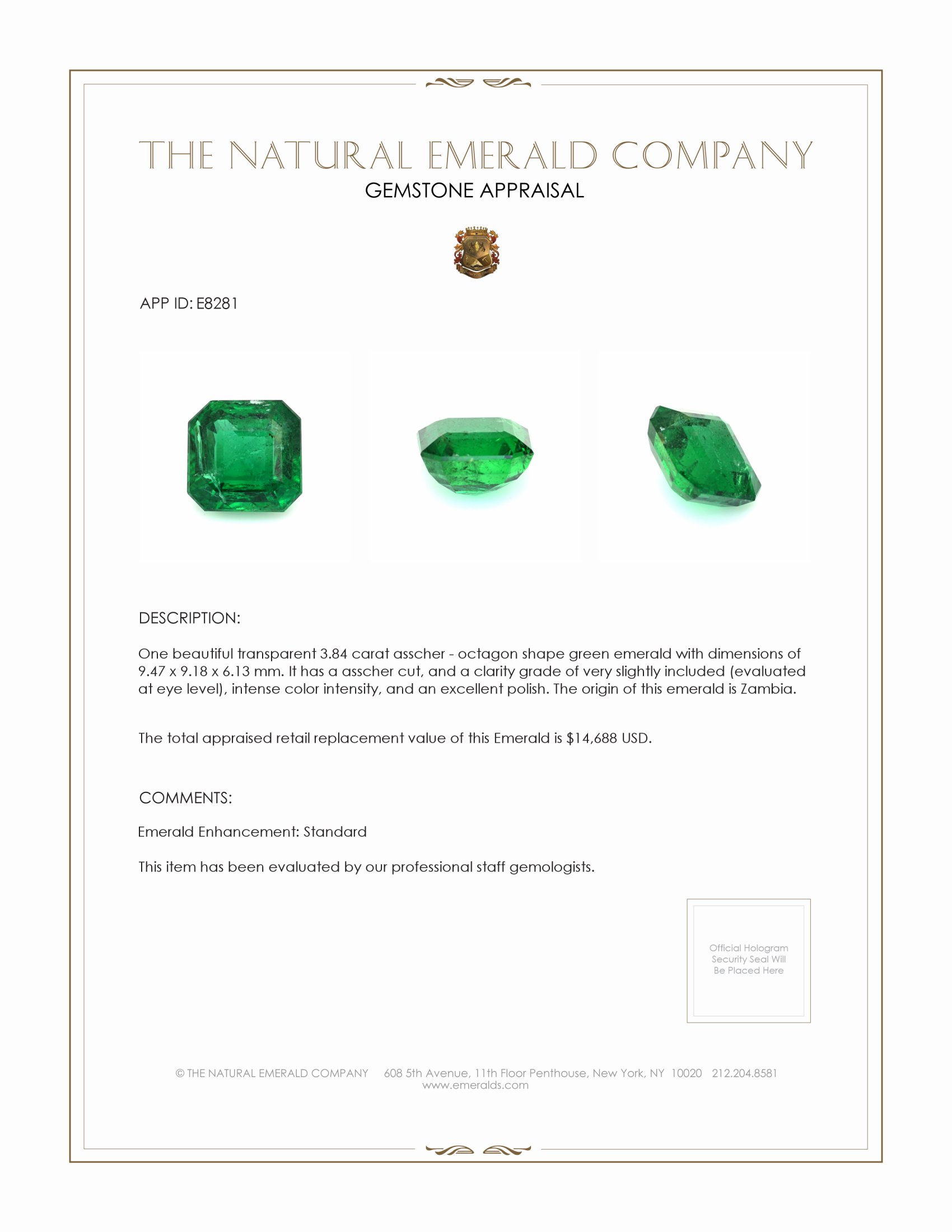 3.84 Ct. Emerald from Zambia