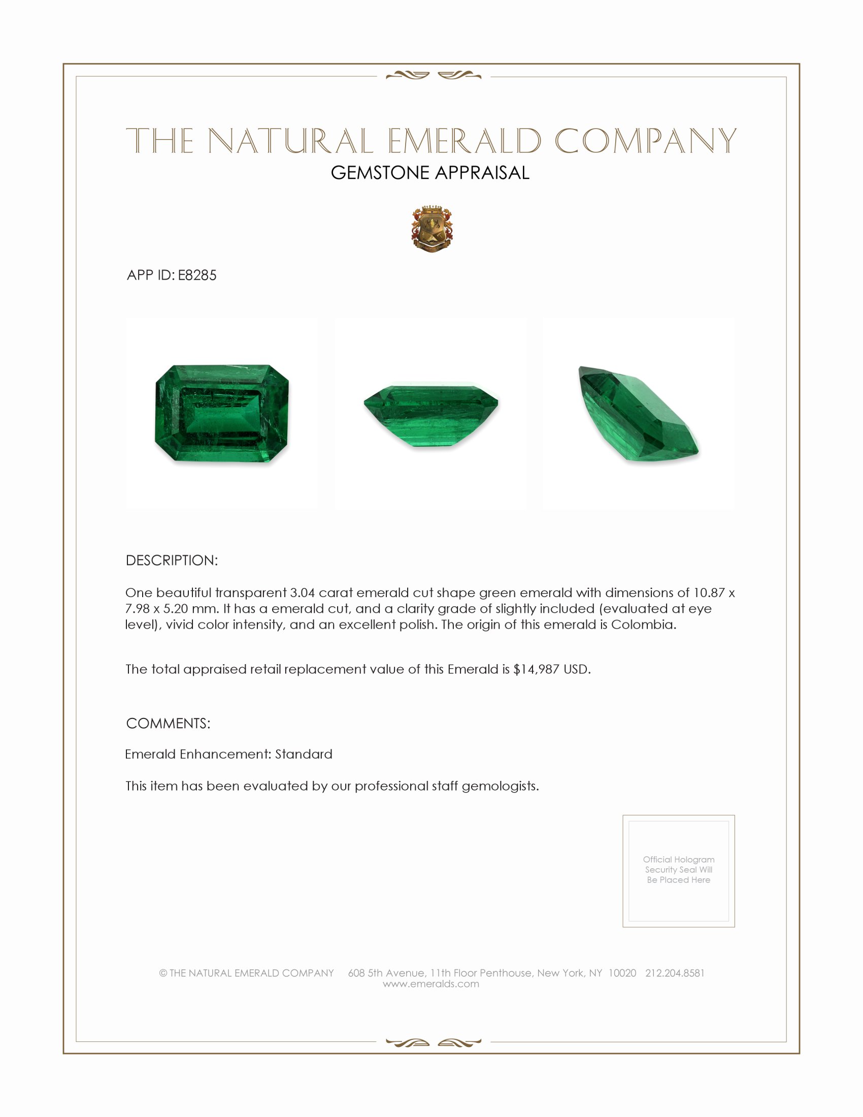 3.04 Ct. Emerald from Colombia