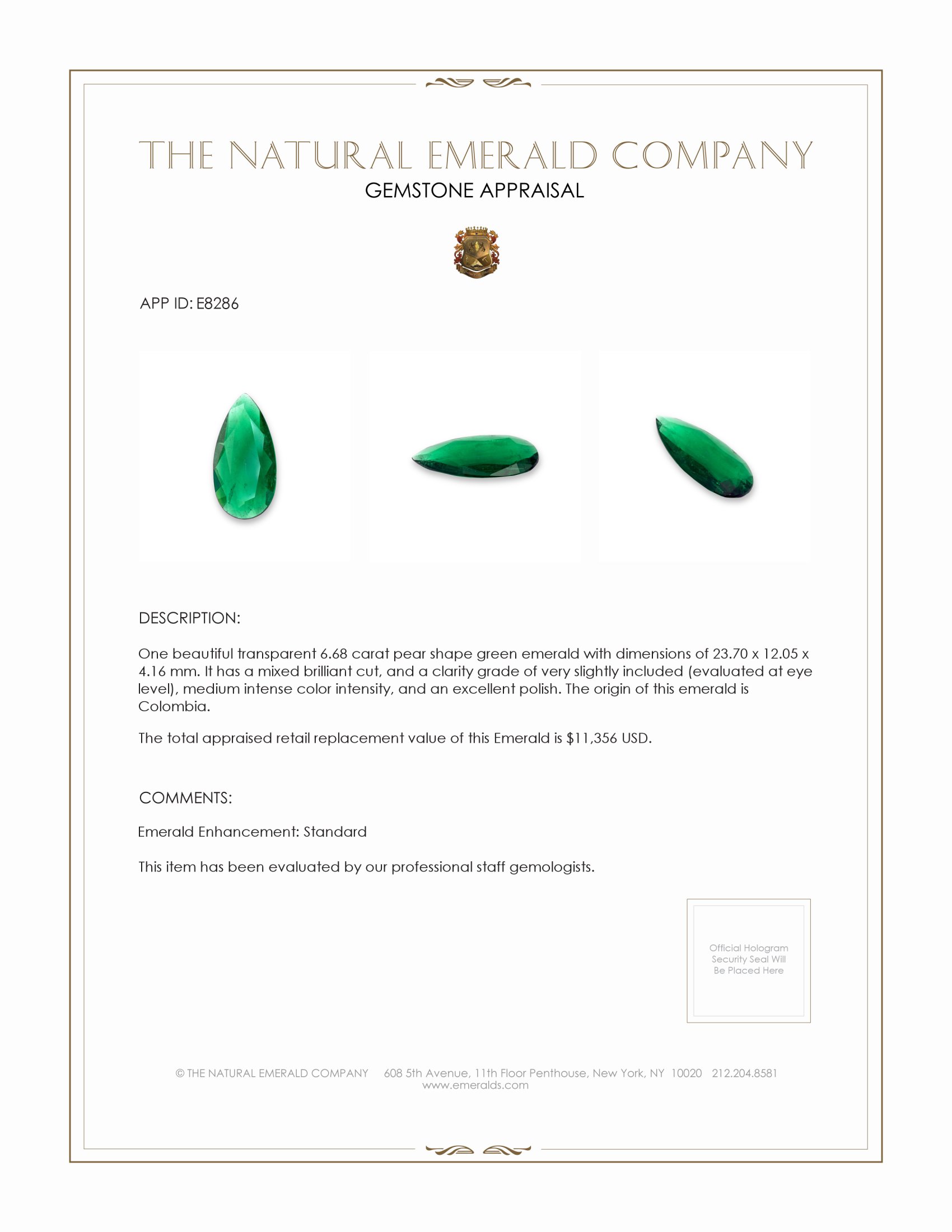 6.68 Ct. Emerald from Colombia