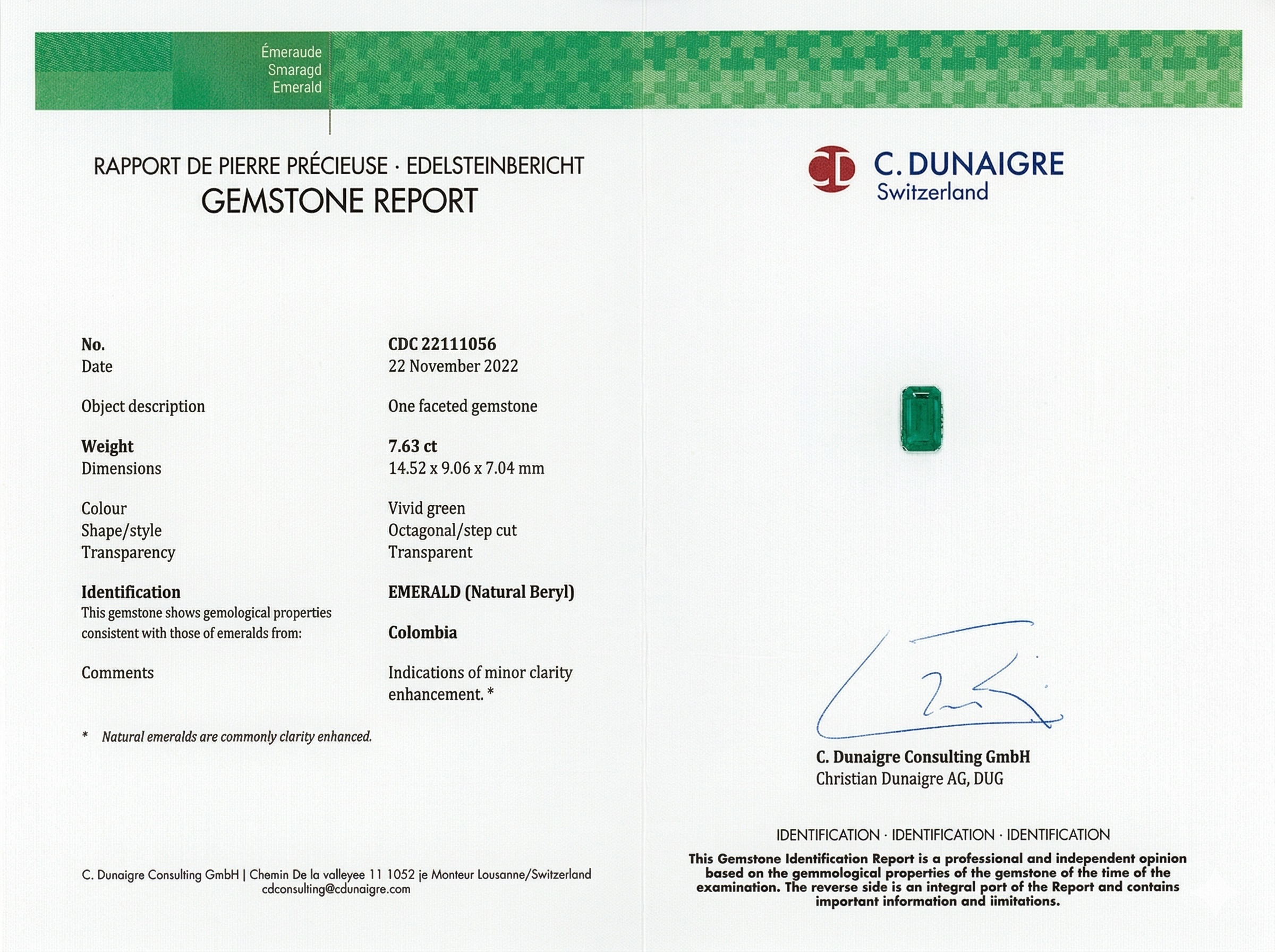 7.63 Ct. Emerald from Colombia