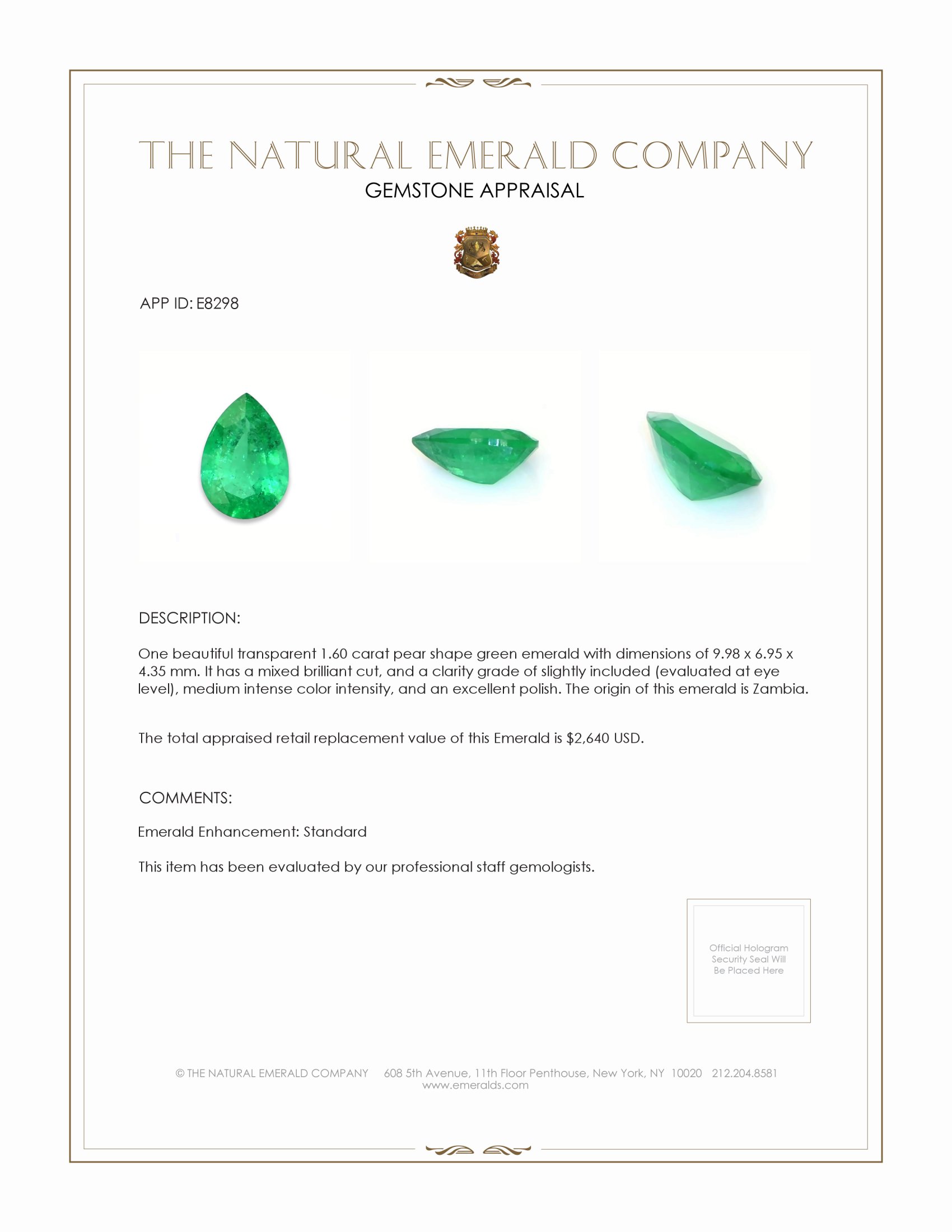 1.60 Ct. Emerald from Zambia