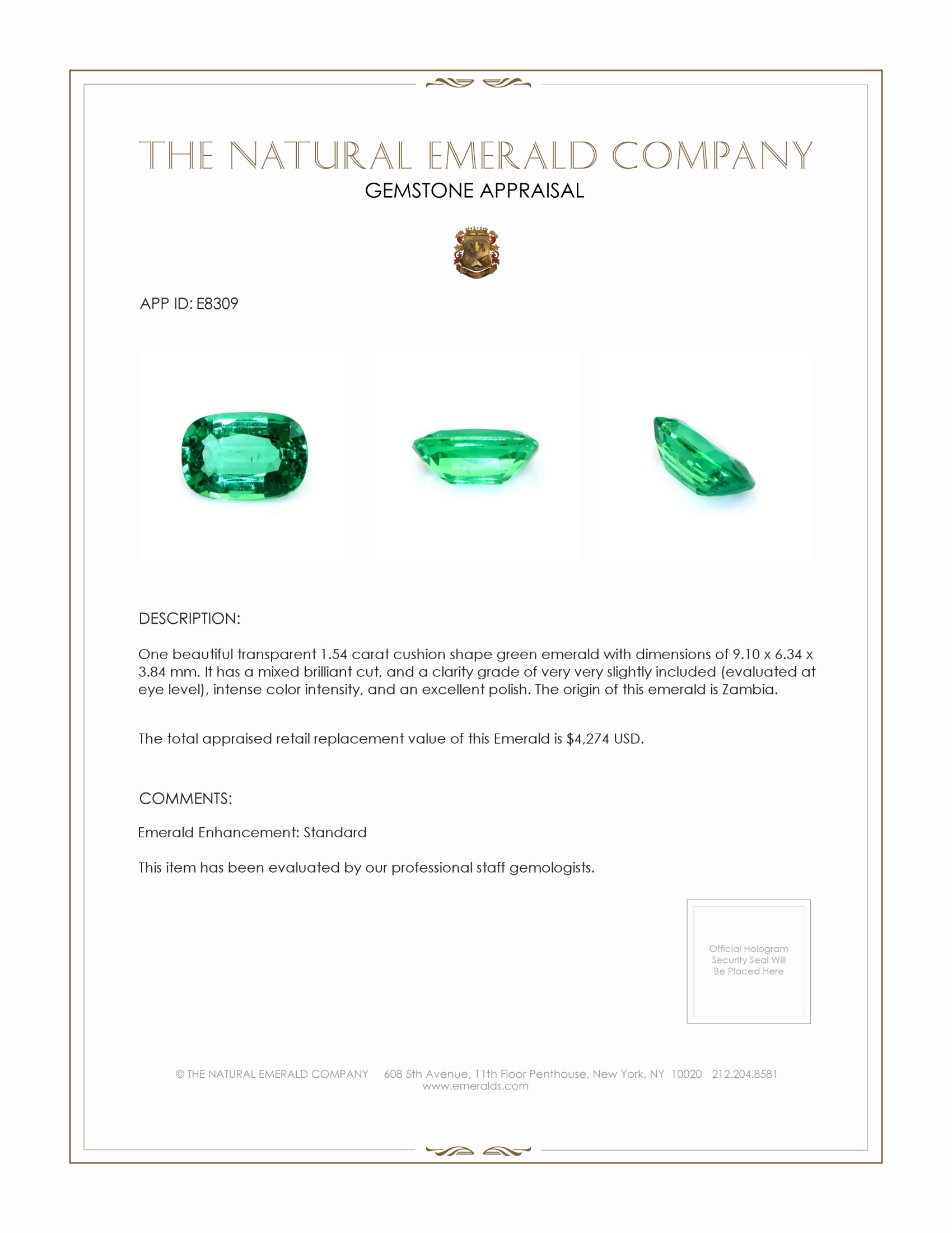1.54 Ct. Emerald from Zambia
