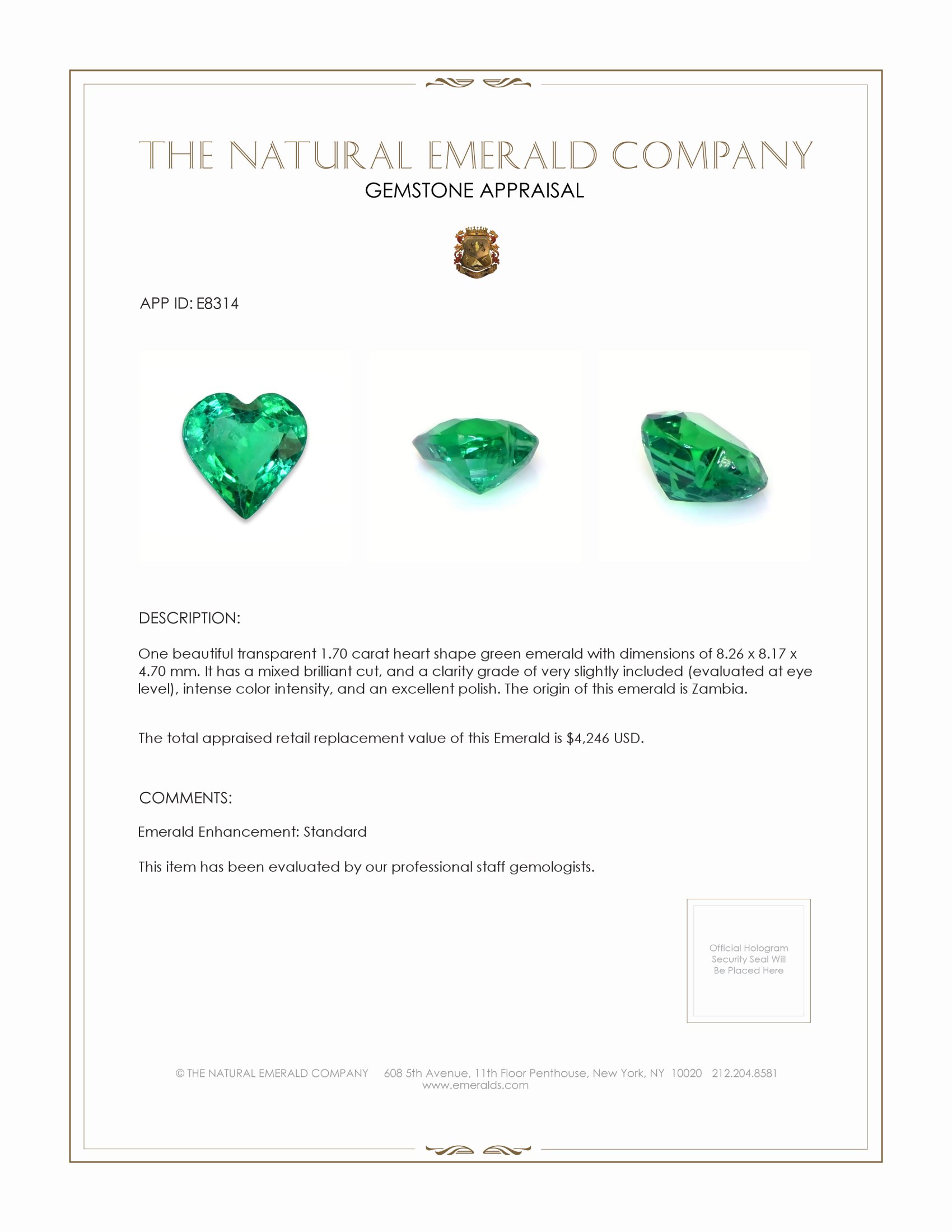 1.70 Ct. Emerald from Zambia