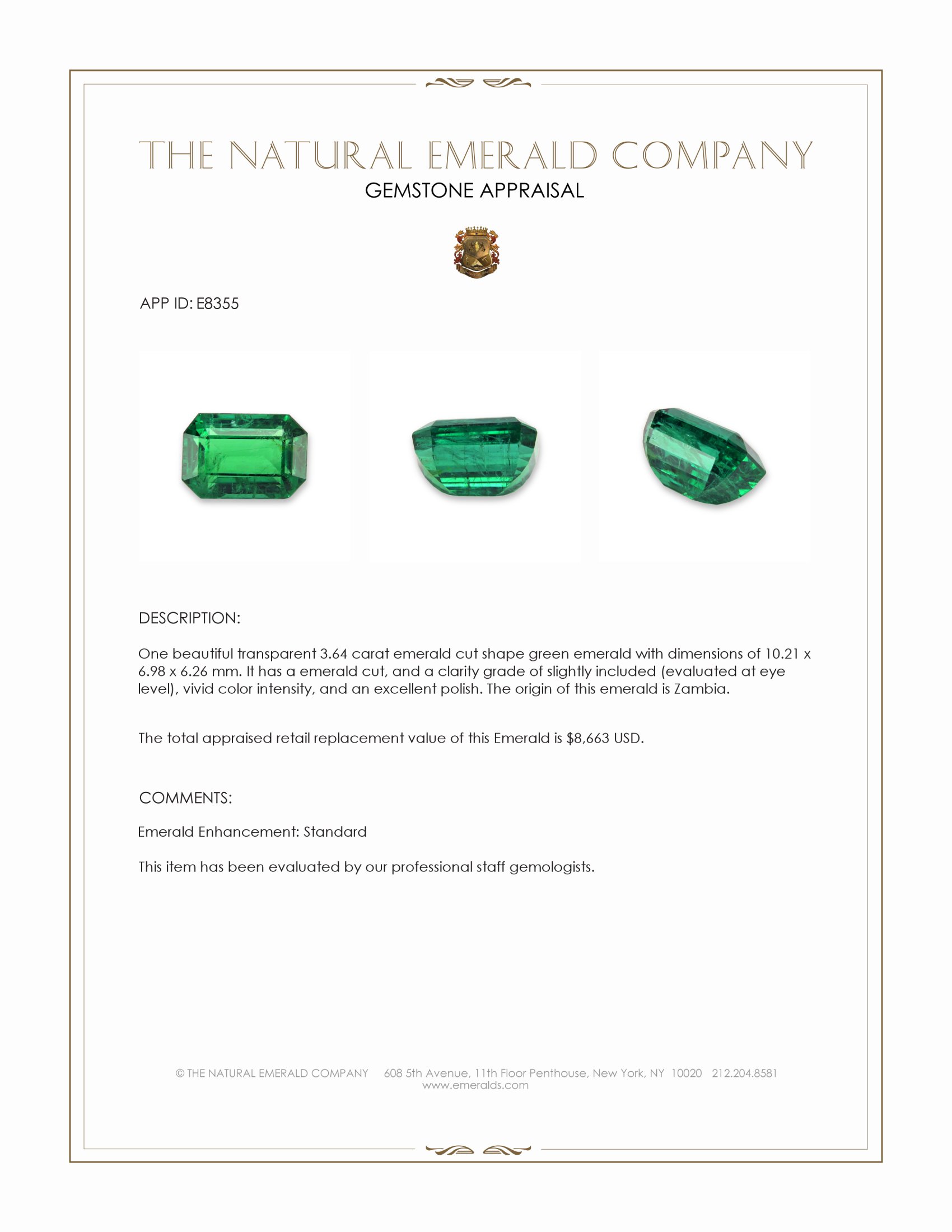 3.64 Ct. Emerald from Zambia