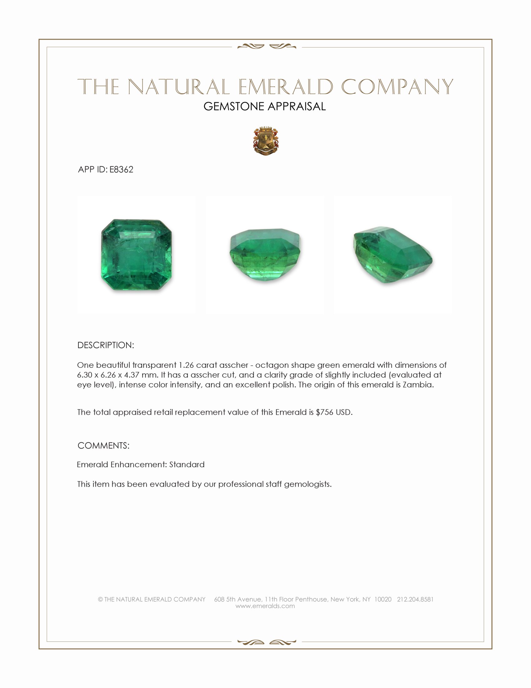 1.26 Ct. Emerald from Zambia