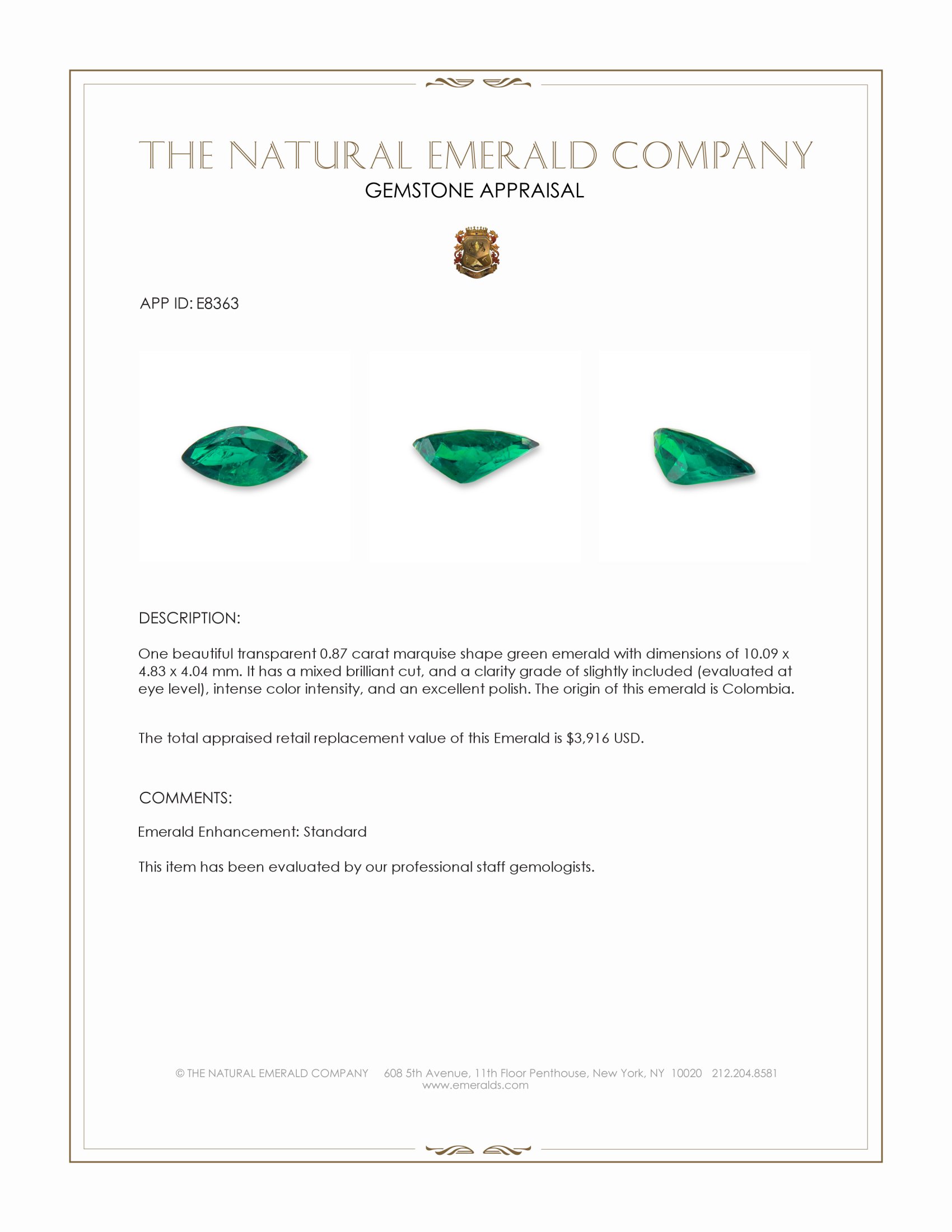 0.87 Ct. Emerald from Colombia