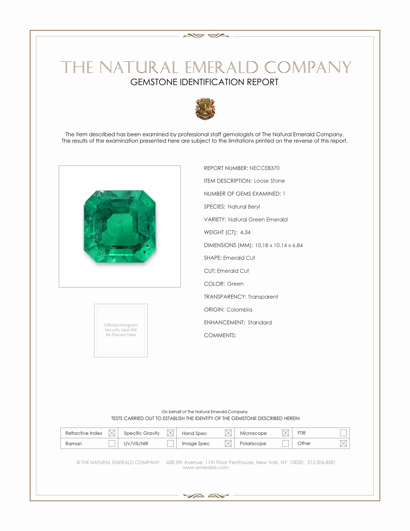 4.34 Ct. Emerald from Colombia