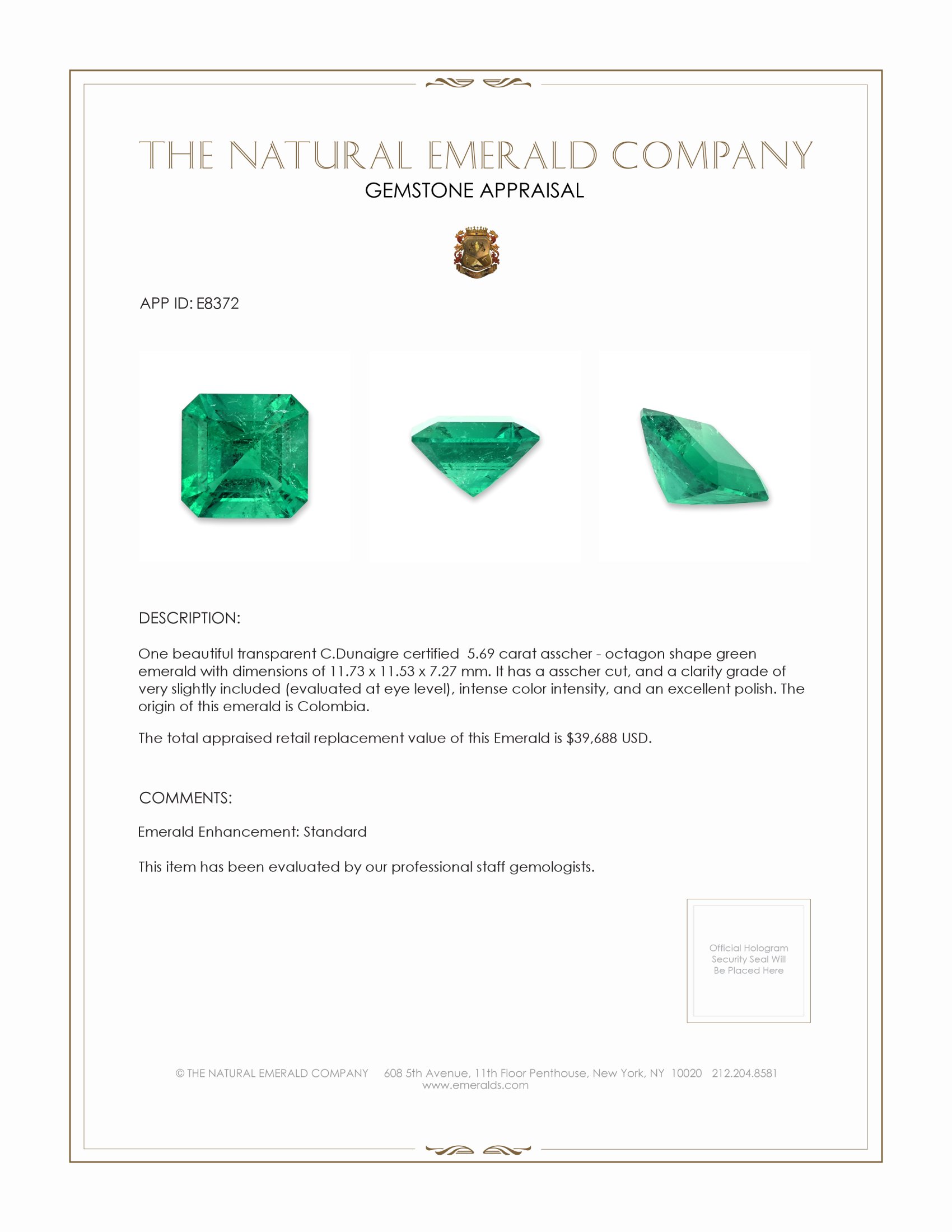5.69 Ct. Emerald from Colombia