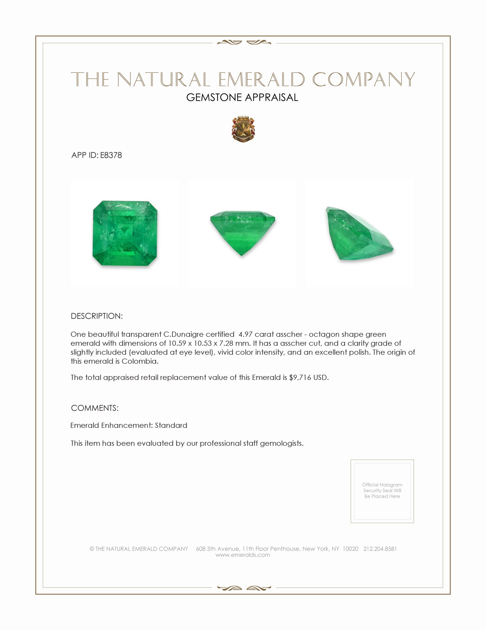 4.97 Ct. Emerald from Colombia