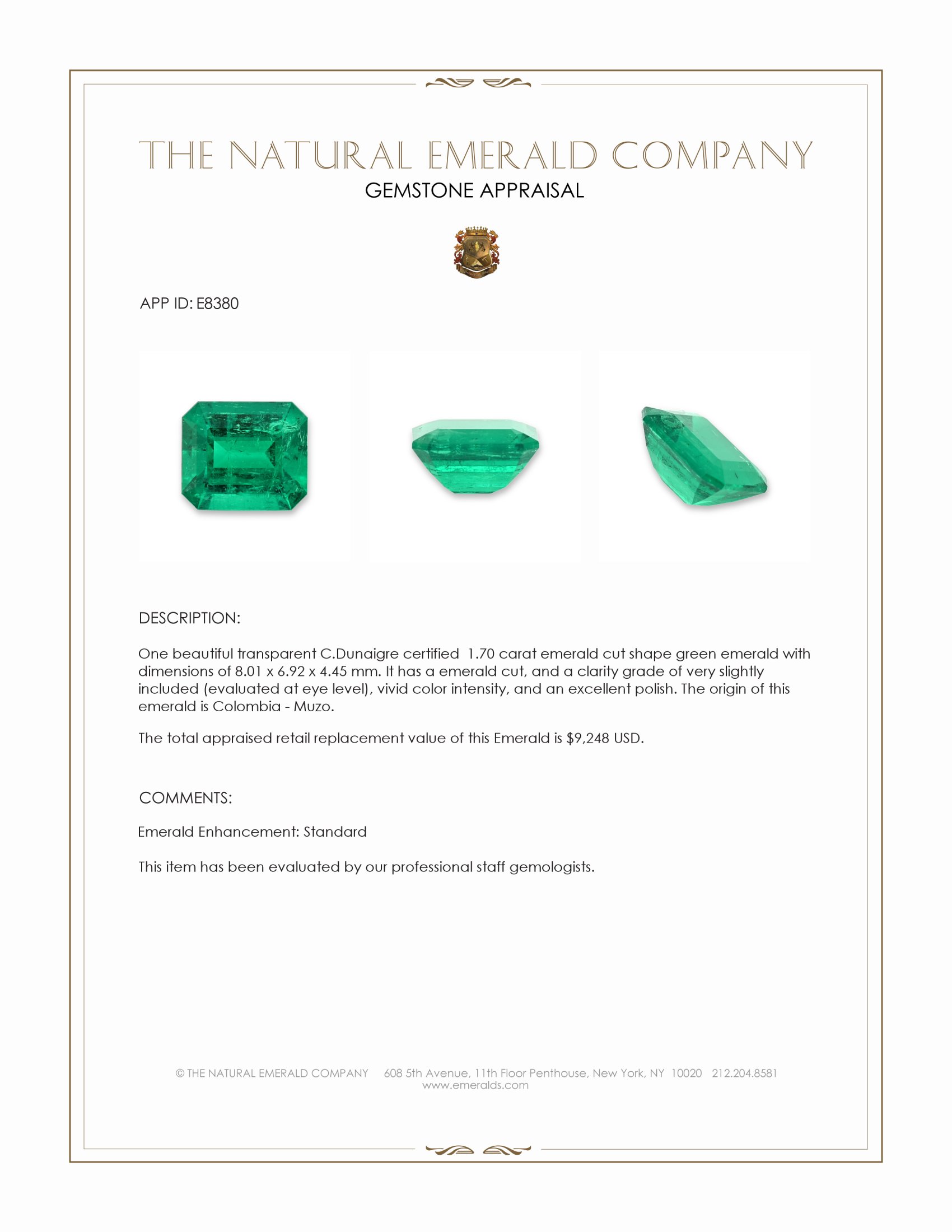 1.70 Ct. Emerald from Colombia - Muzo