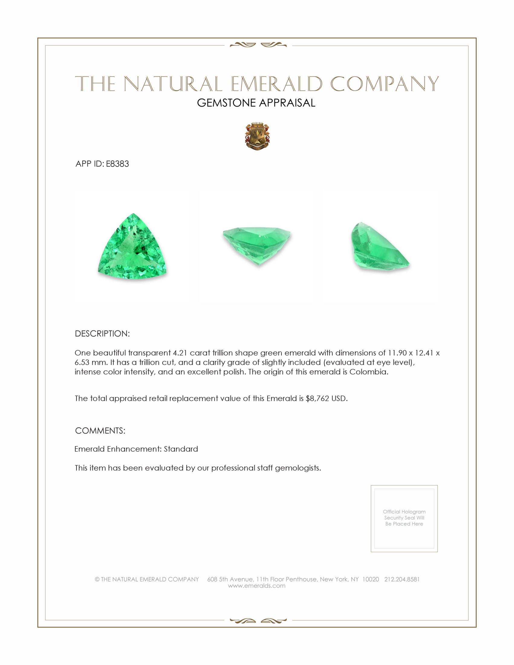 4.21 Ct. Emerald from Colombia