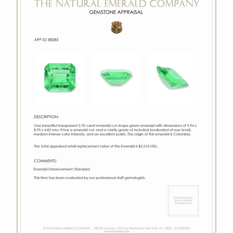 2.70 Ct. Emerald from Colombia
