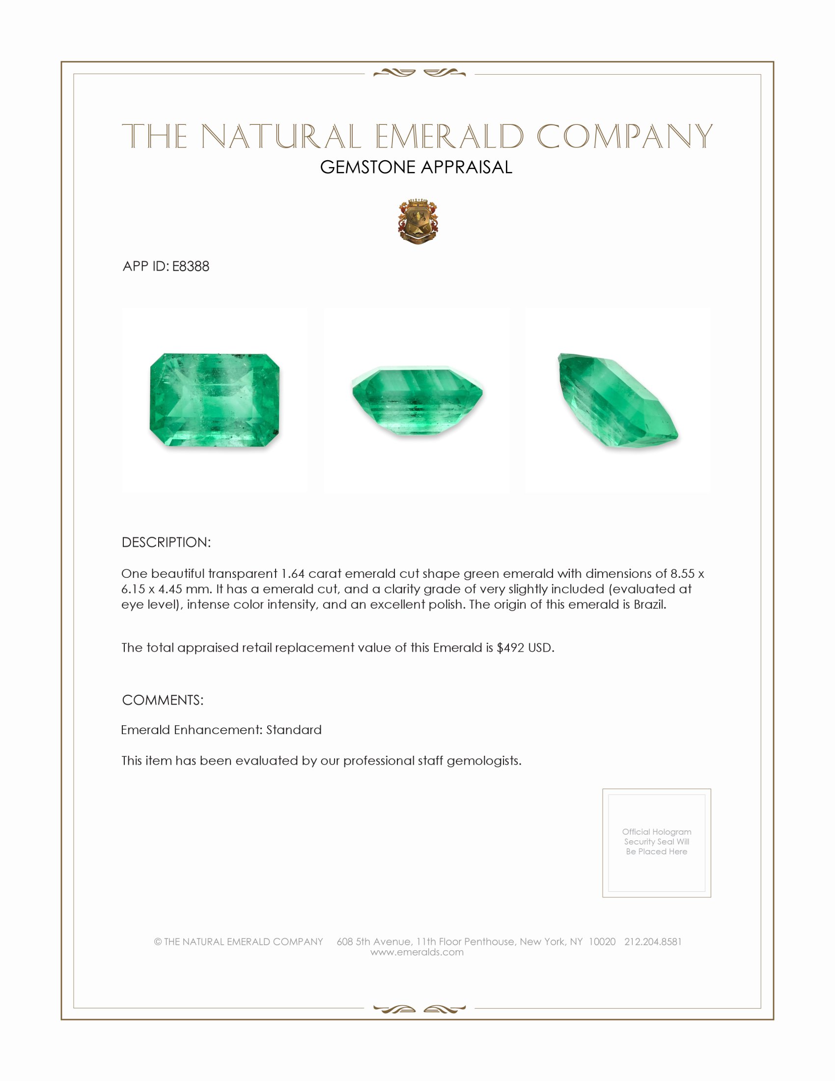 1.64 Ct. Emerald from Brazil