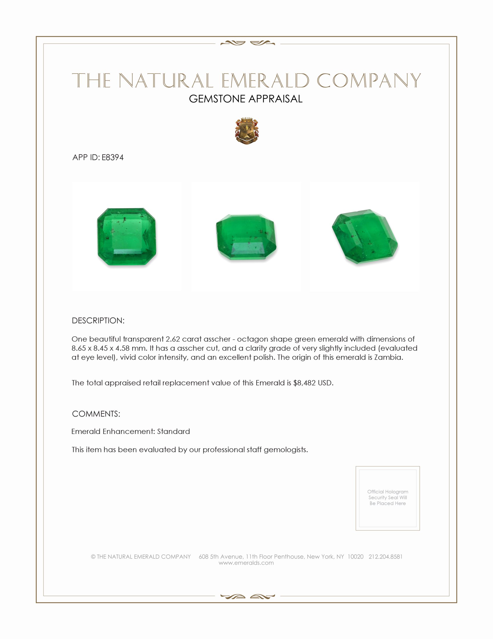 2.62 Ct. Emerald from Zambia