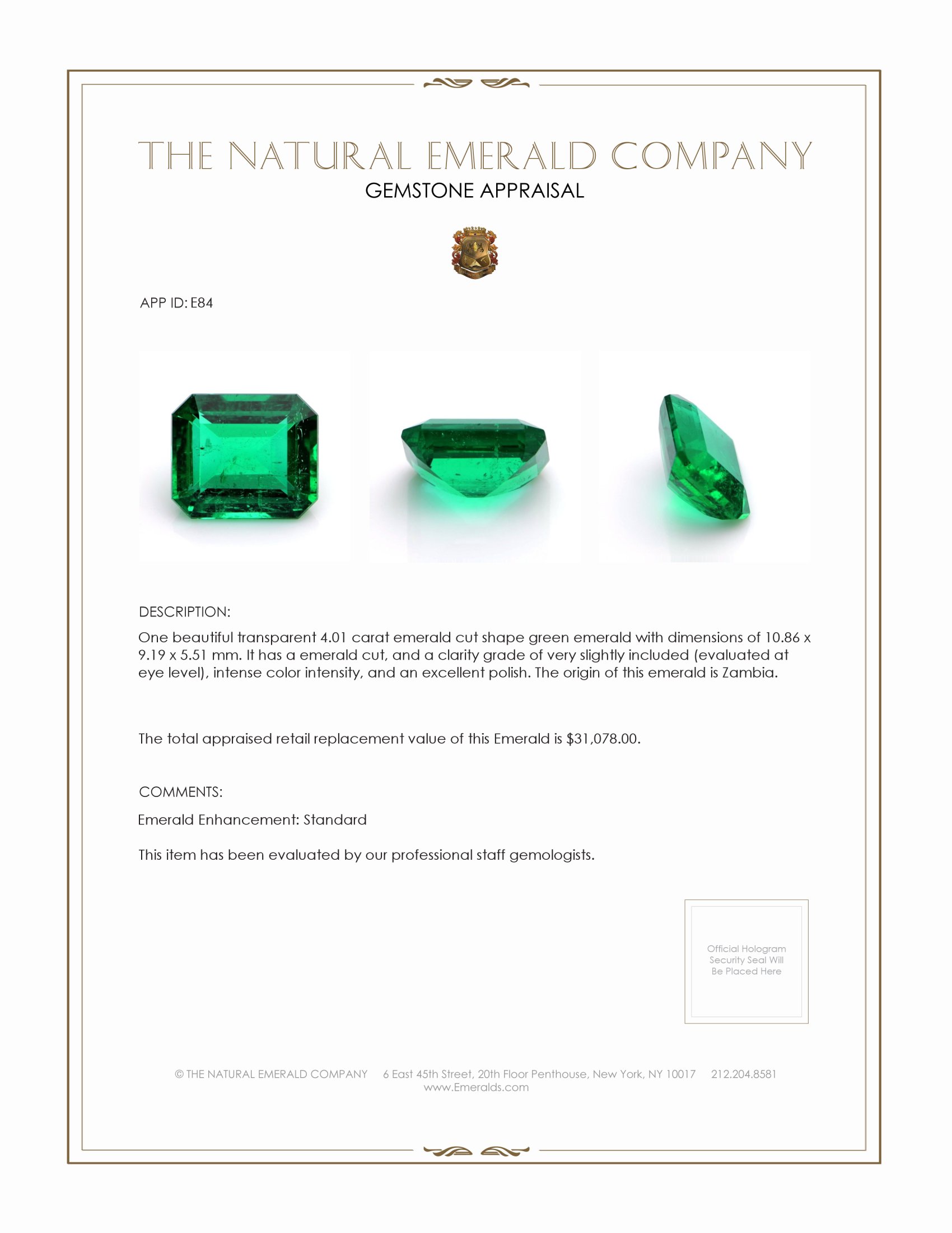4.01 Ct. Emerald from Zambia