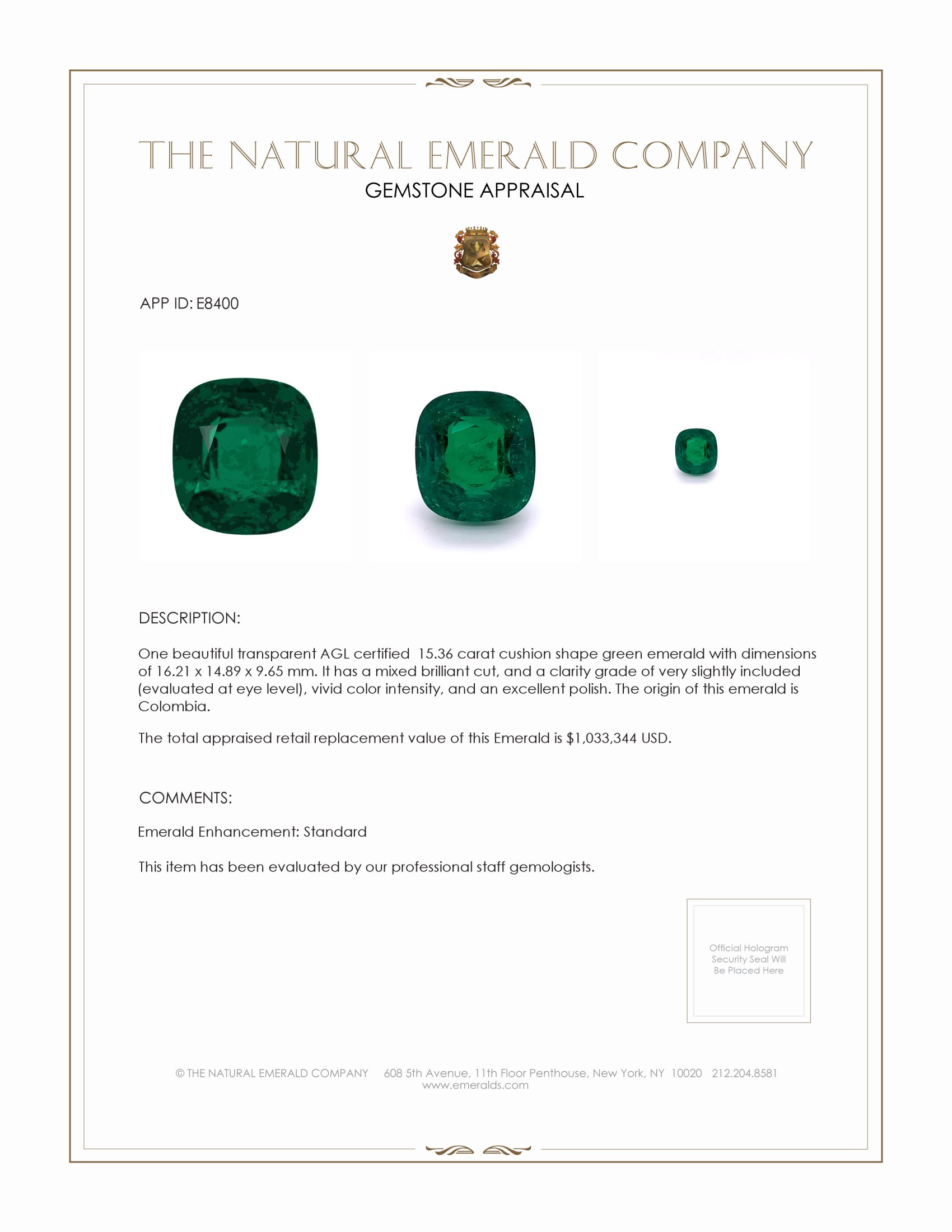 15.36 Ct. Emerald from Colombia