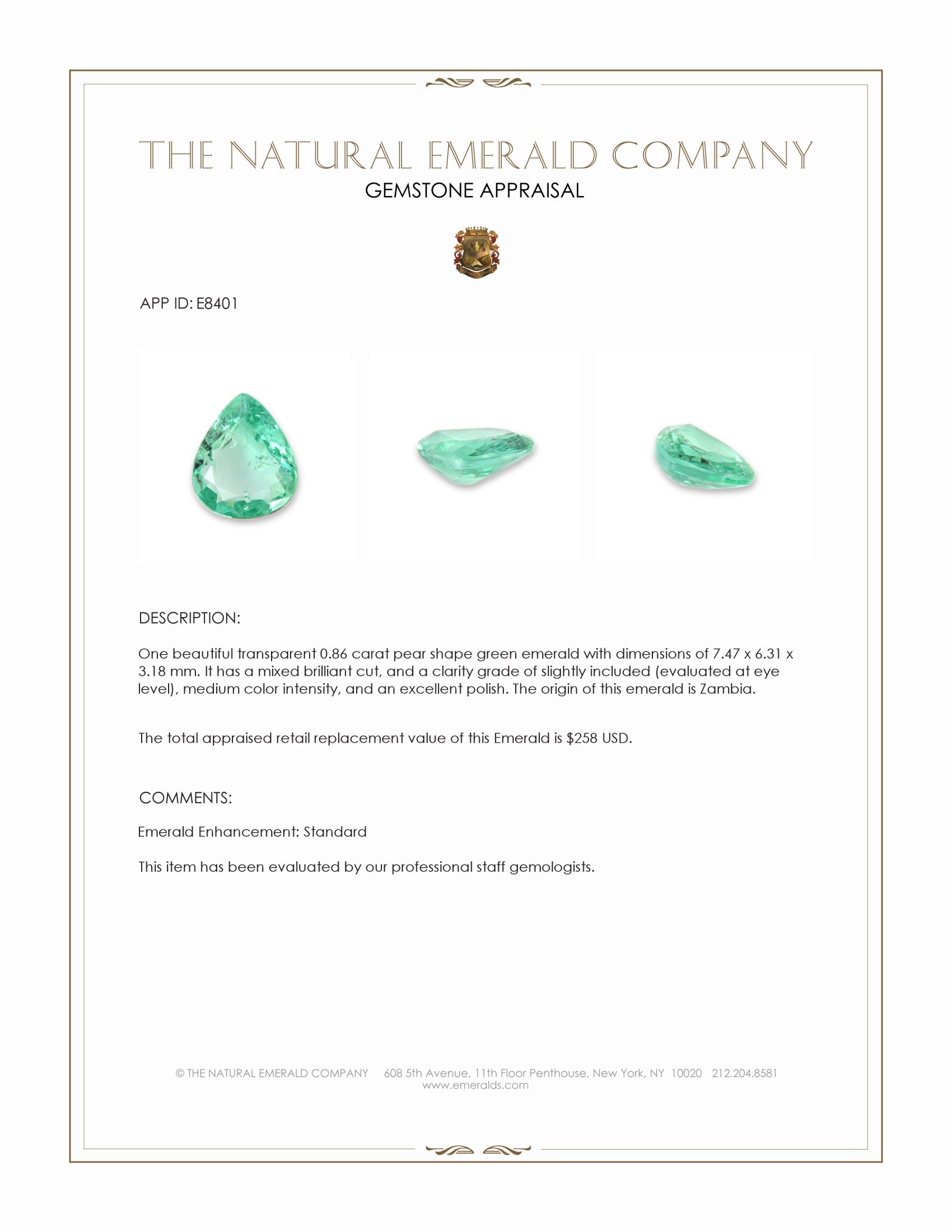 0.86 Ct. Emerald from Zambia