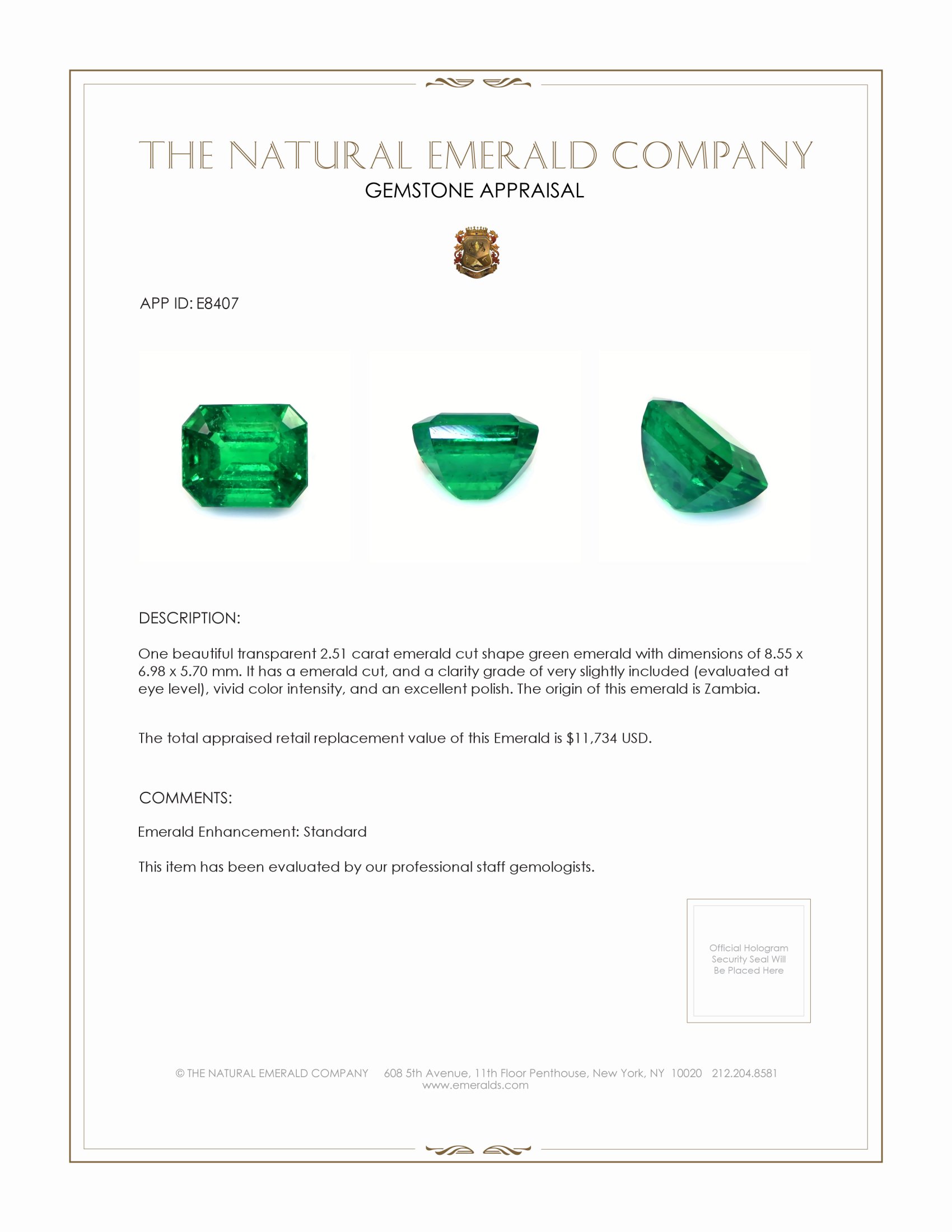 2.51 Ct. Emerald from Zambia