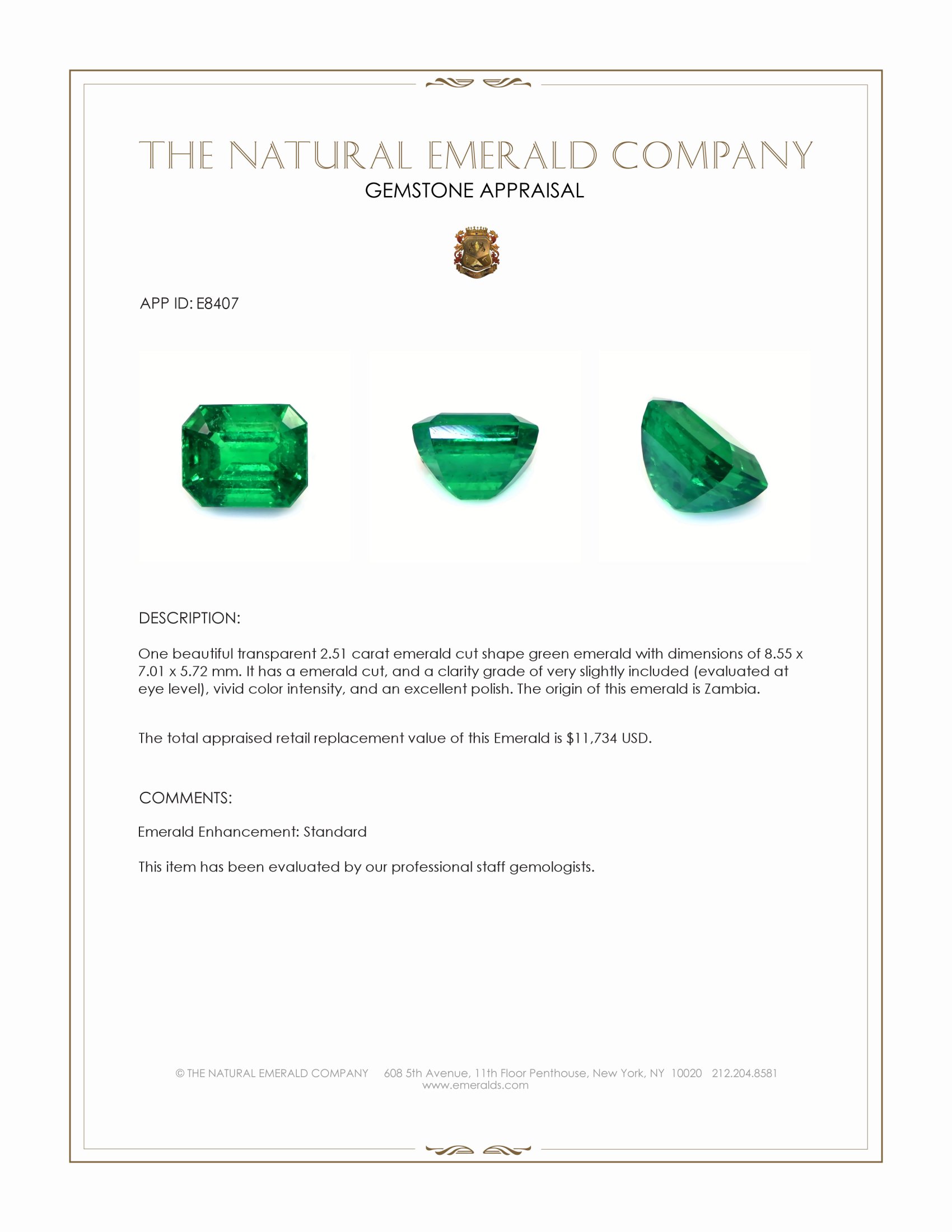 2.51 Ct. Emerald from Zambia