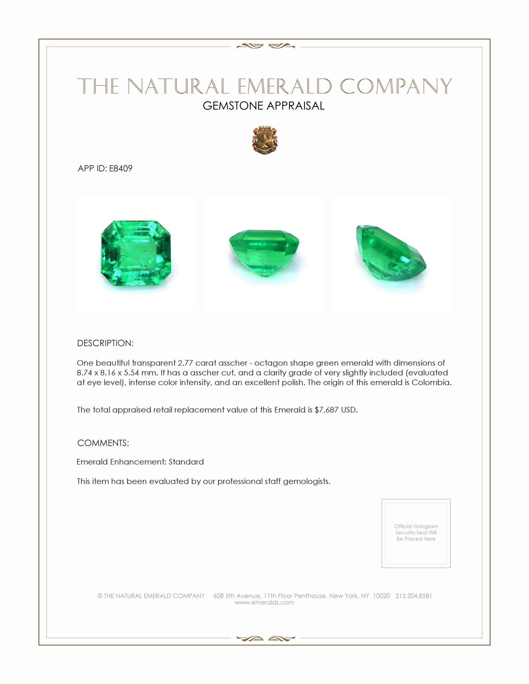2.77 Ct. Emerald from Colombia