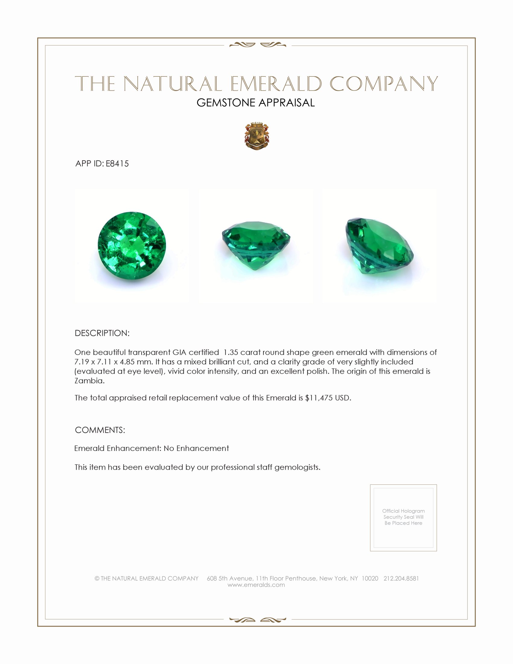 1.35 Ct. Emerald from Zambia