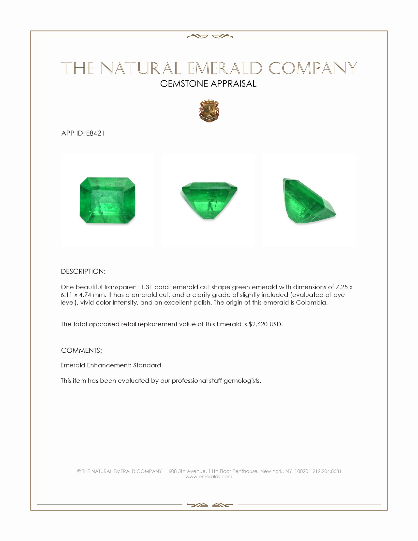 1.31 Ct. Emerald from Colombia