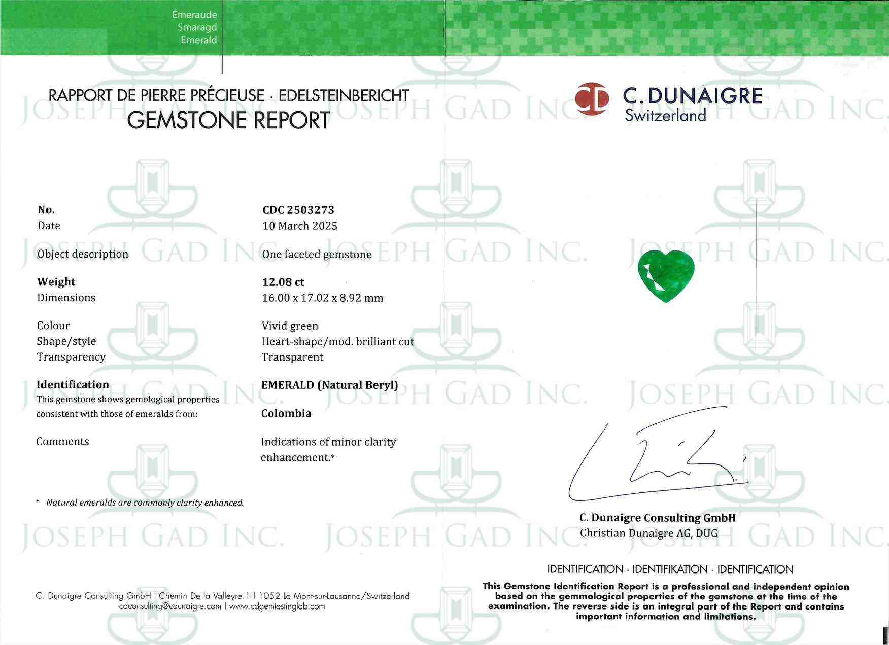 12.08 Ct. Emerald from Colombia