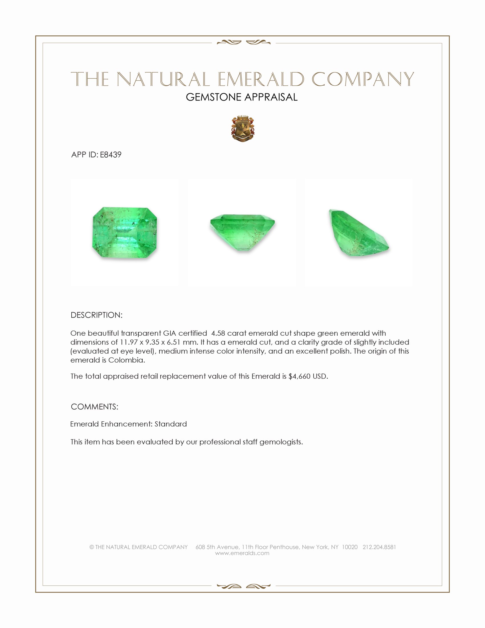 4.58 Ct. Emerald from Colombia