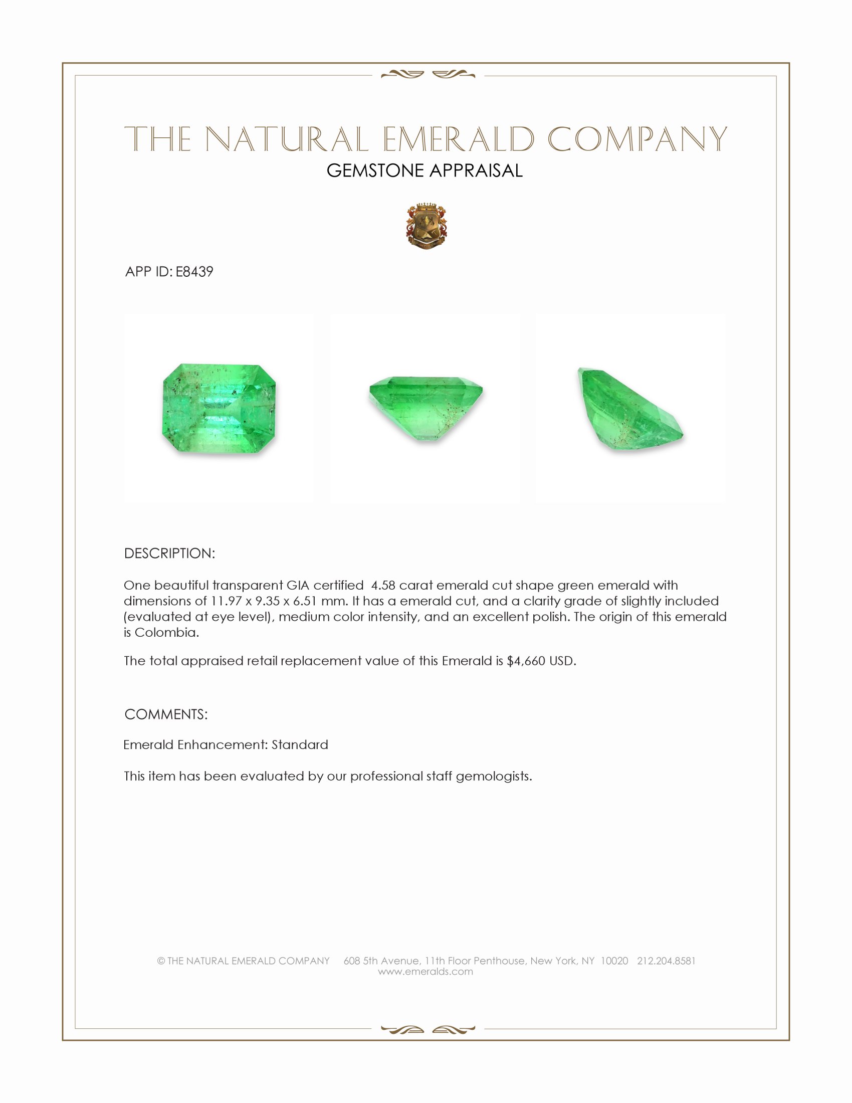 4.58 Ct. Emerald from Colombia