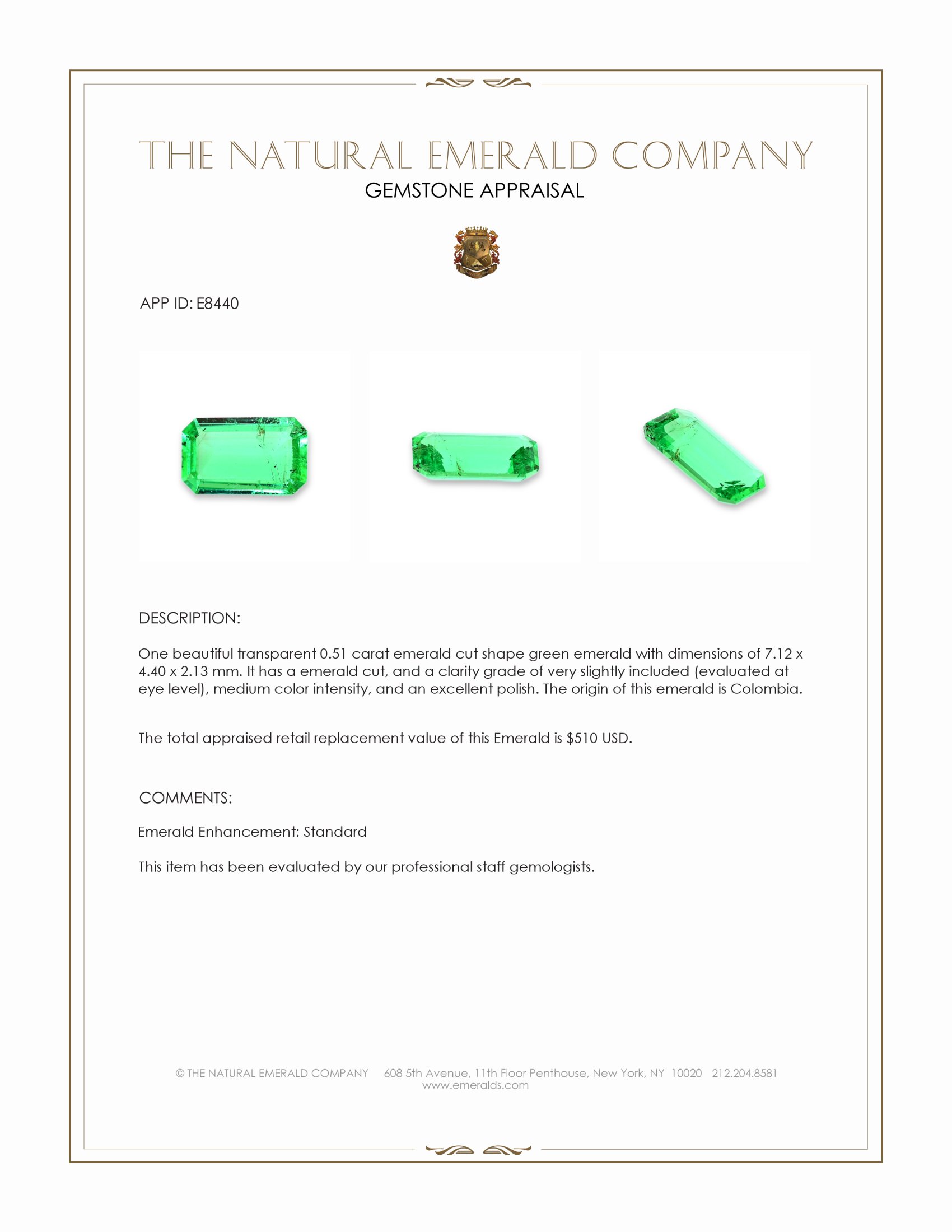 0.51 Ct. Emerald from Colombia