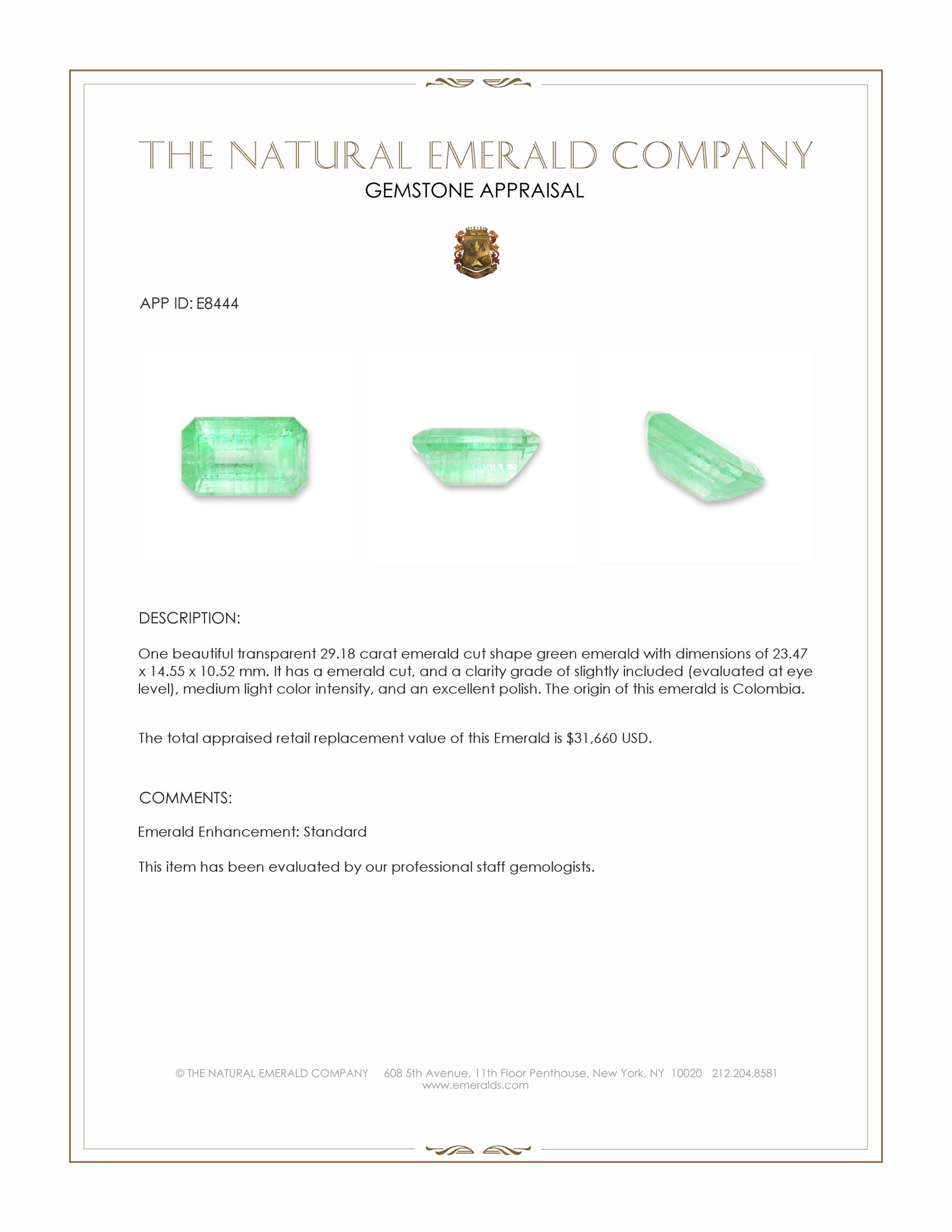 29.18 Ct. Emerald from Colombia