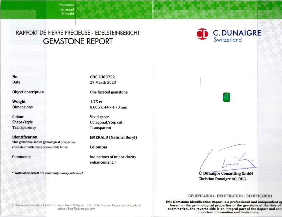 1.75 Ct. Emerald from Colombia