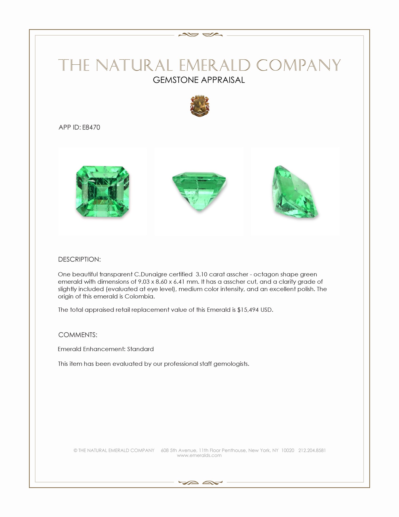 3.10 Ct. Emerald from Colombia