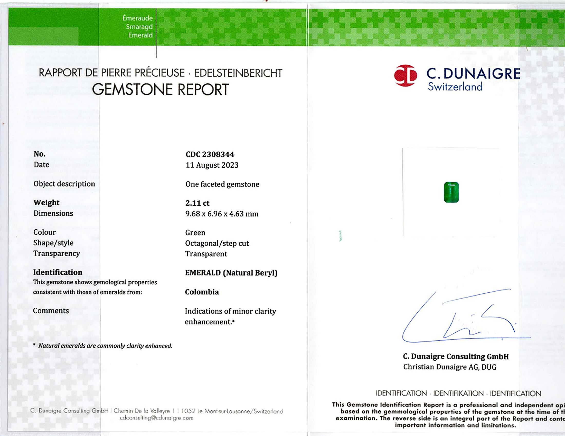 2.11 Ct. Emerald from Colombia