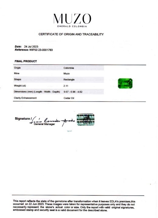 2.11 Ct. Emerald from Colombia