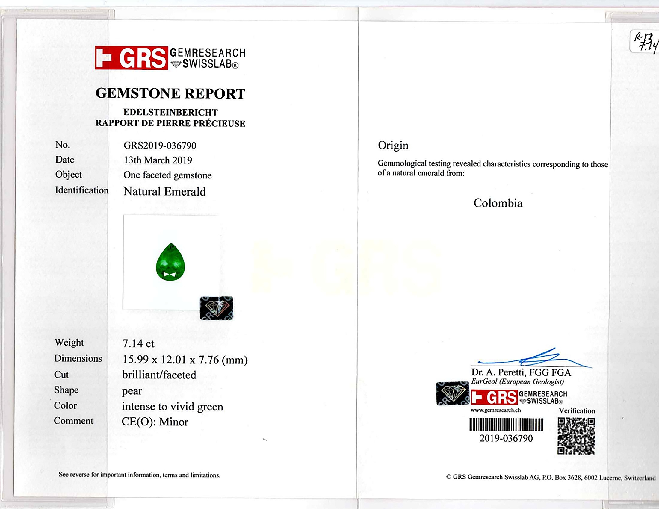 7.14 Ct. Emerald from Colombia