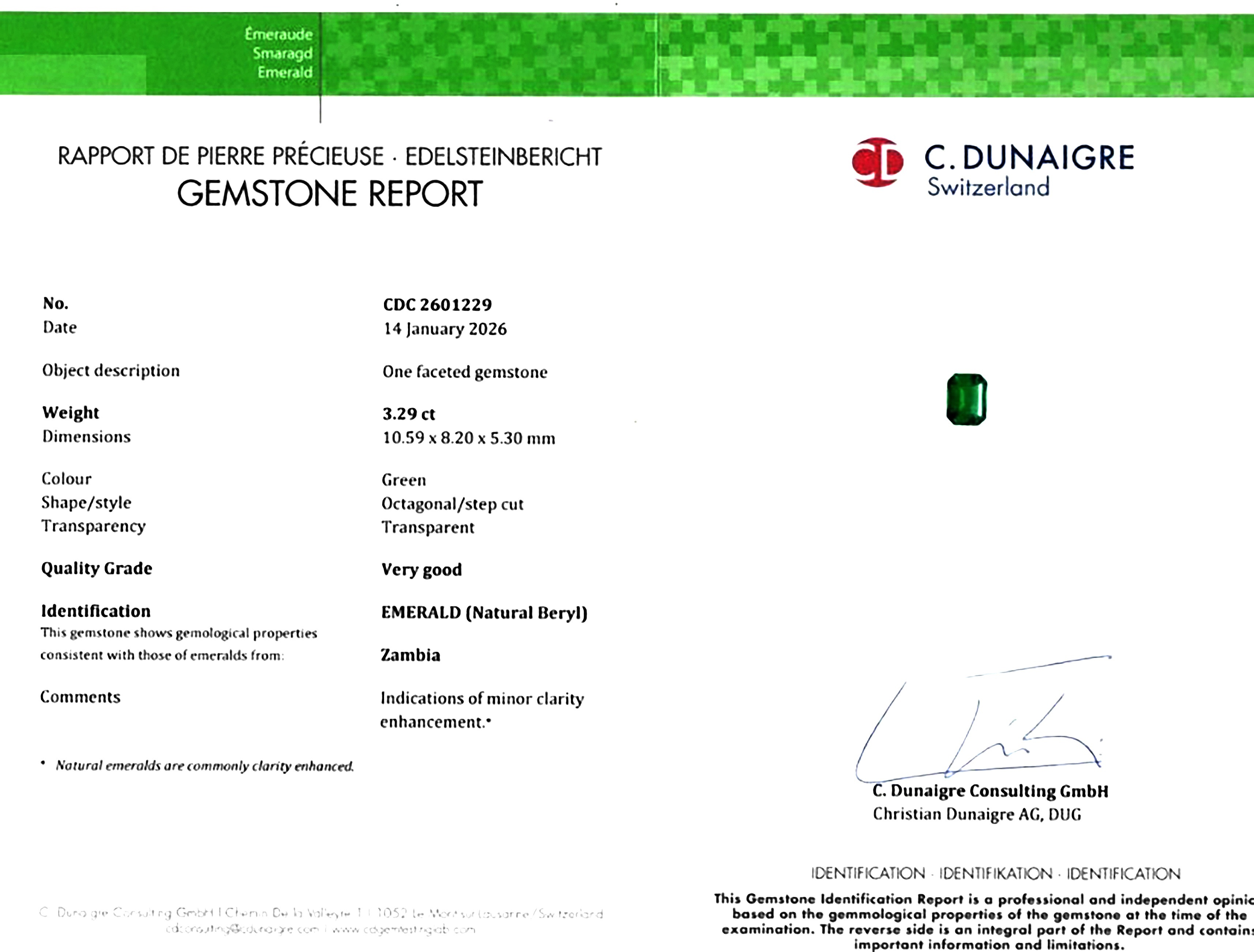 3.29 Ct. Emerald from Zambia